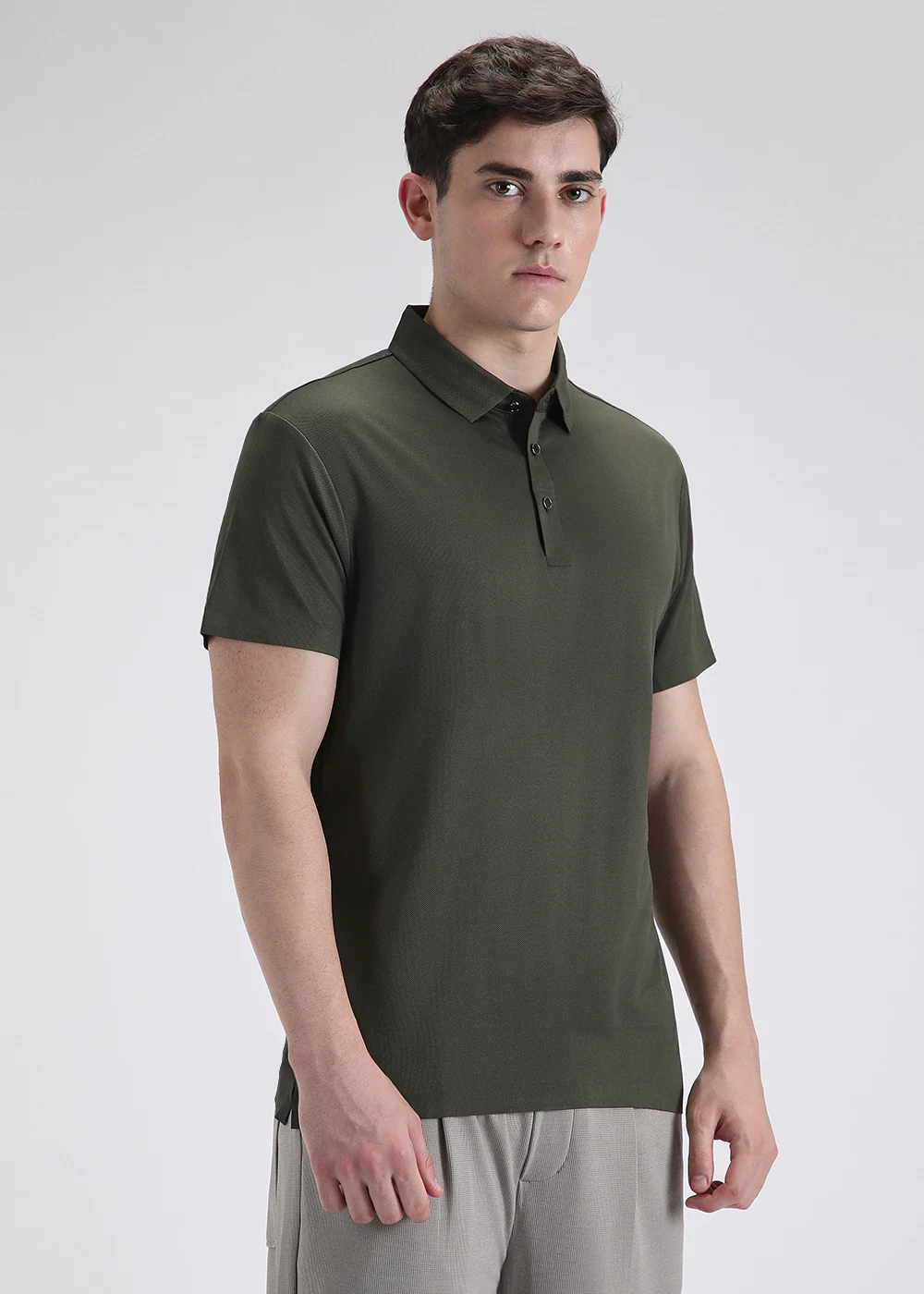 Patterned Olive Green Plain Stitchless Polo T-shirt - Image 5