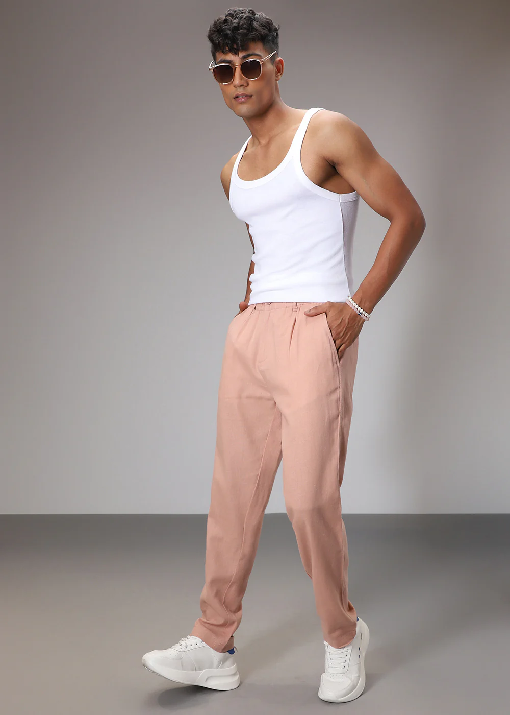 Peach Comfort Fit Linen Pant - Image 7