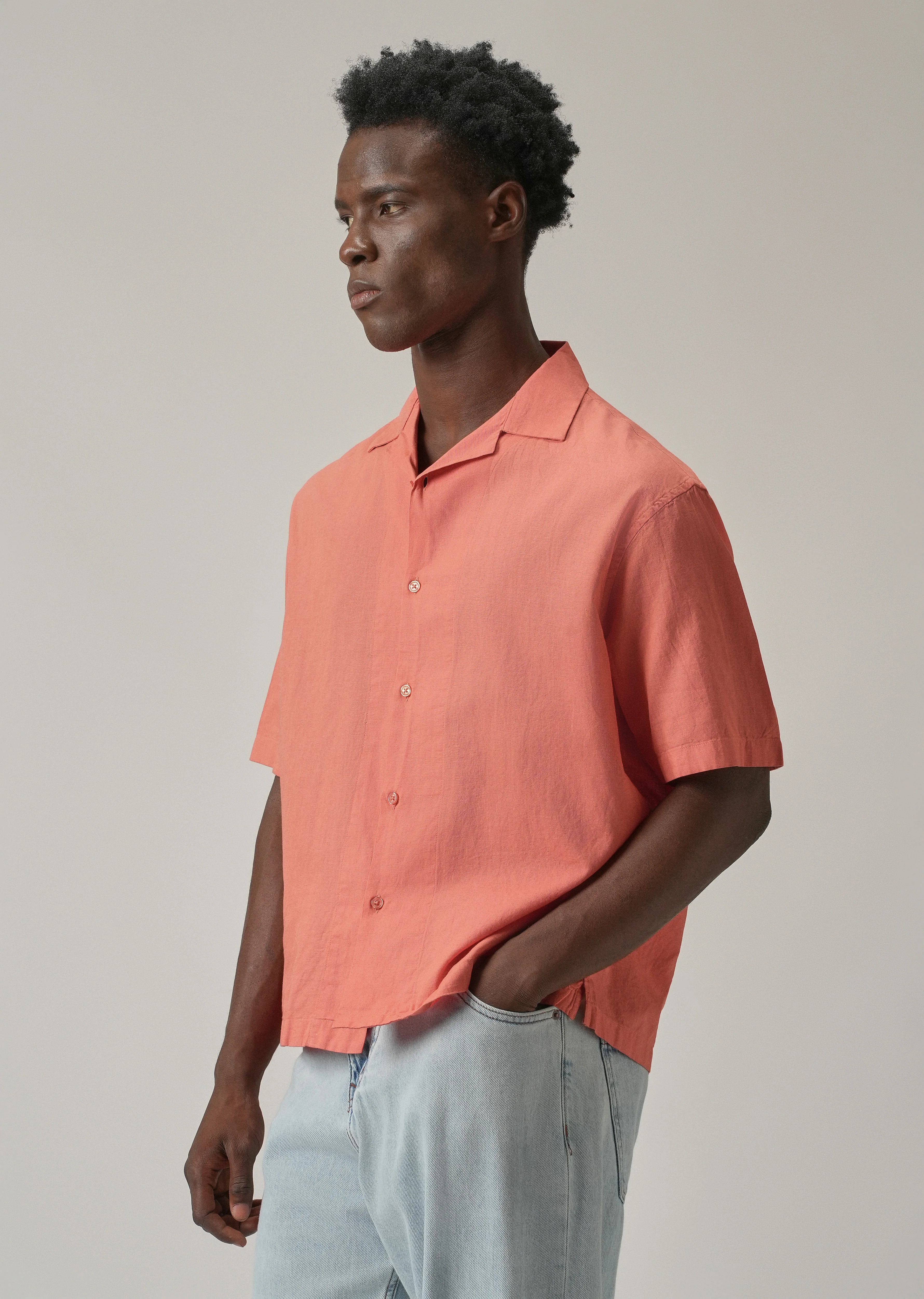 Peach Cotton Linen Shirt - Image 4