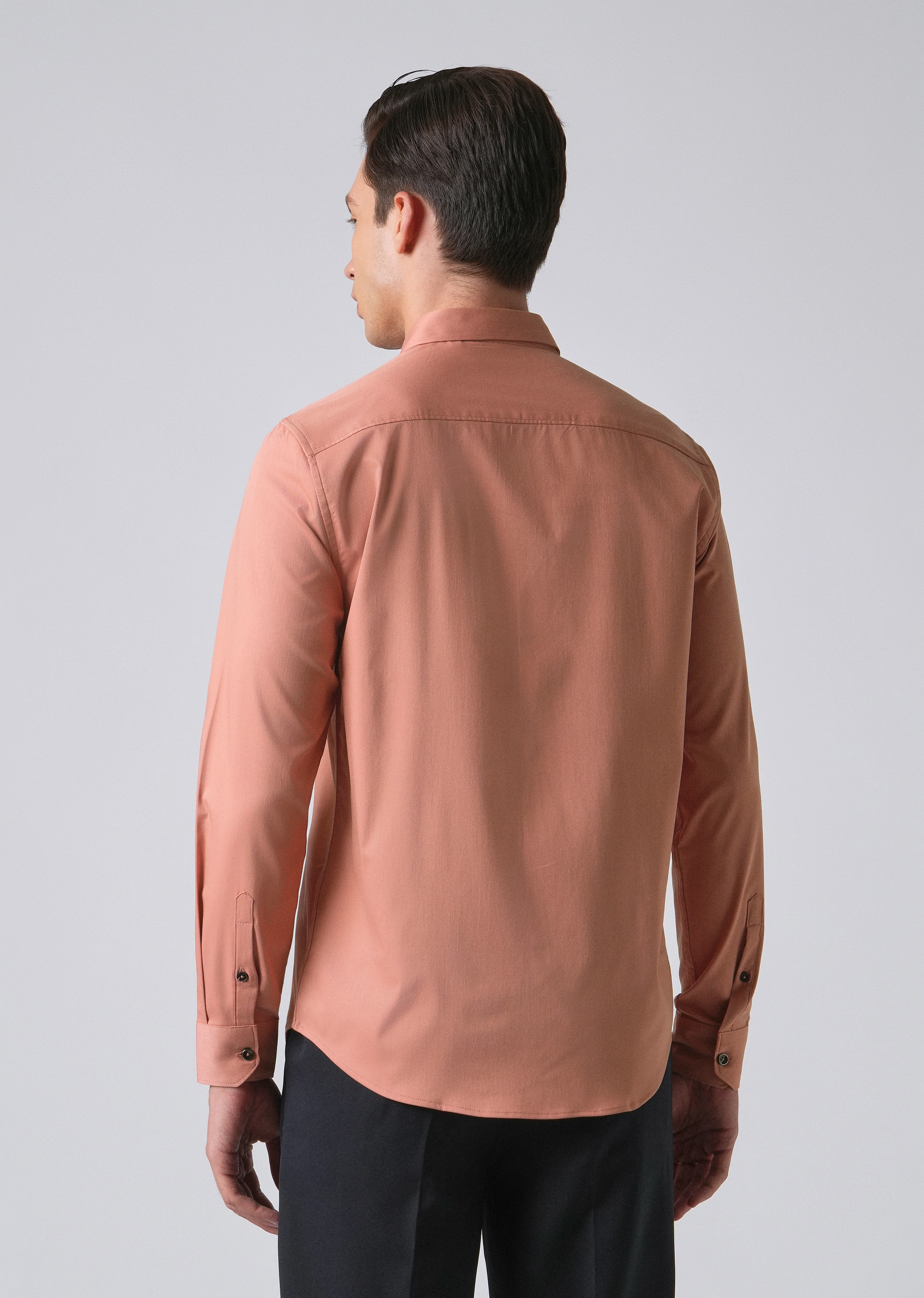 Peach Cotton Stretch Plain Shirt - Image 2