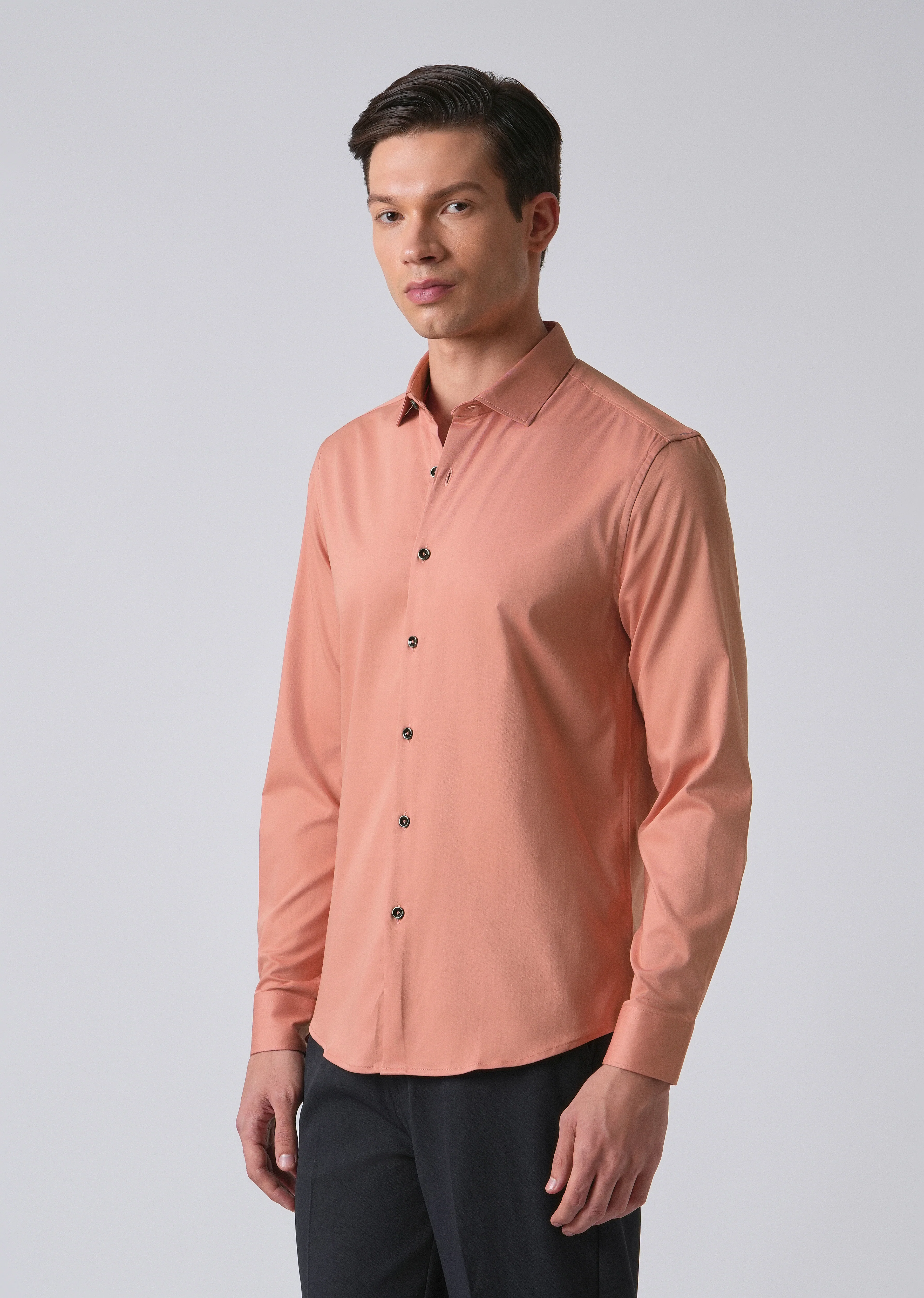 Peach Cotton Stretch Plain Shirt - Image 4