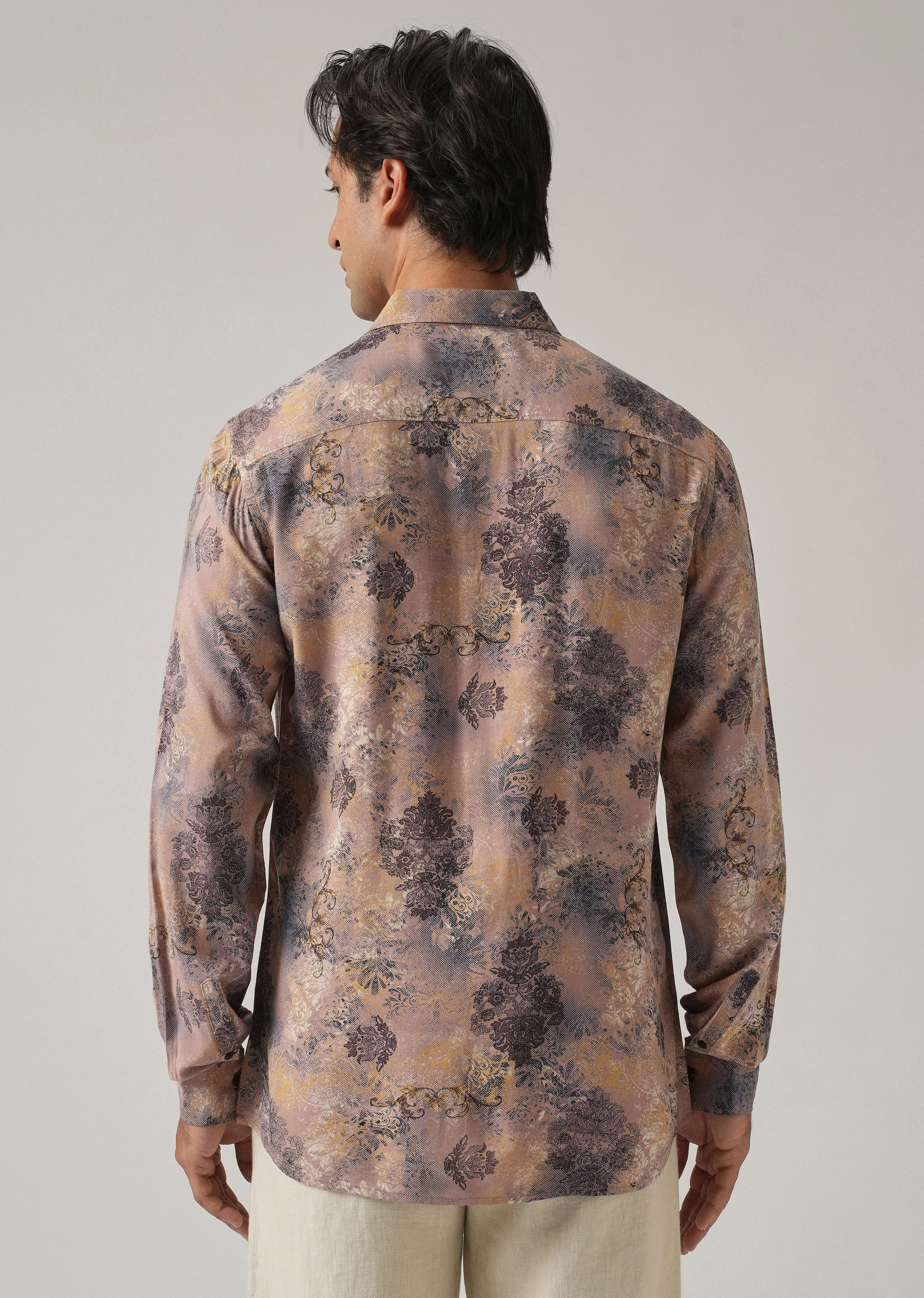 Peach Floral Print Feather Shirt - Image 2