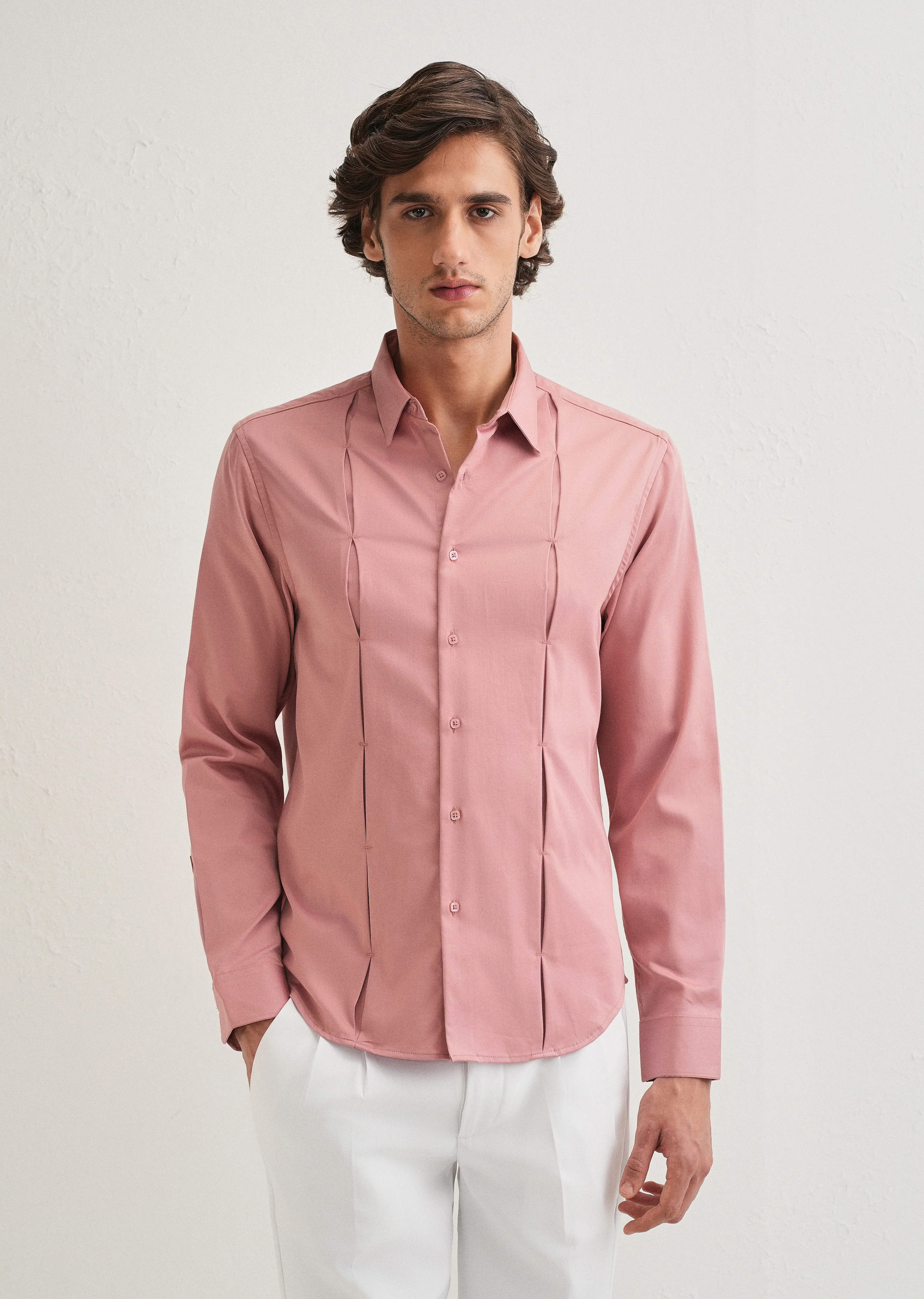 Peach Front Panel Open Pleat Shirt - Image 3