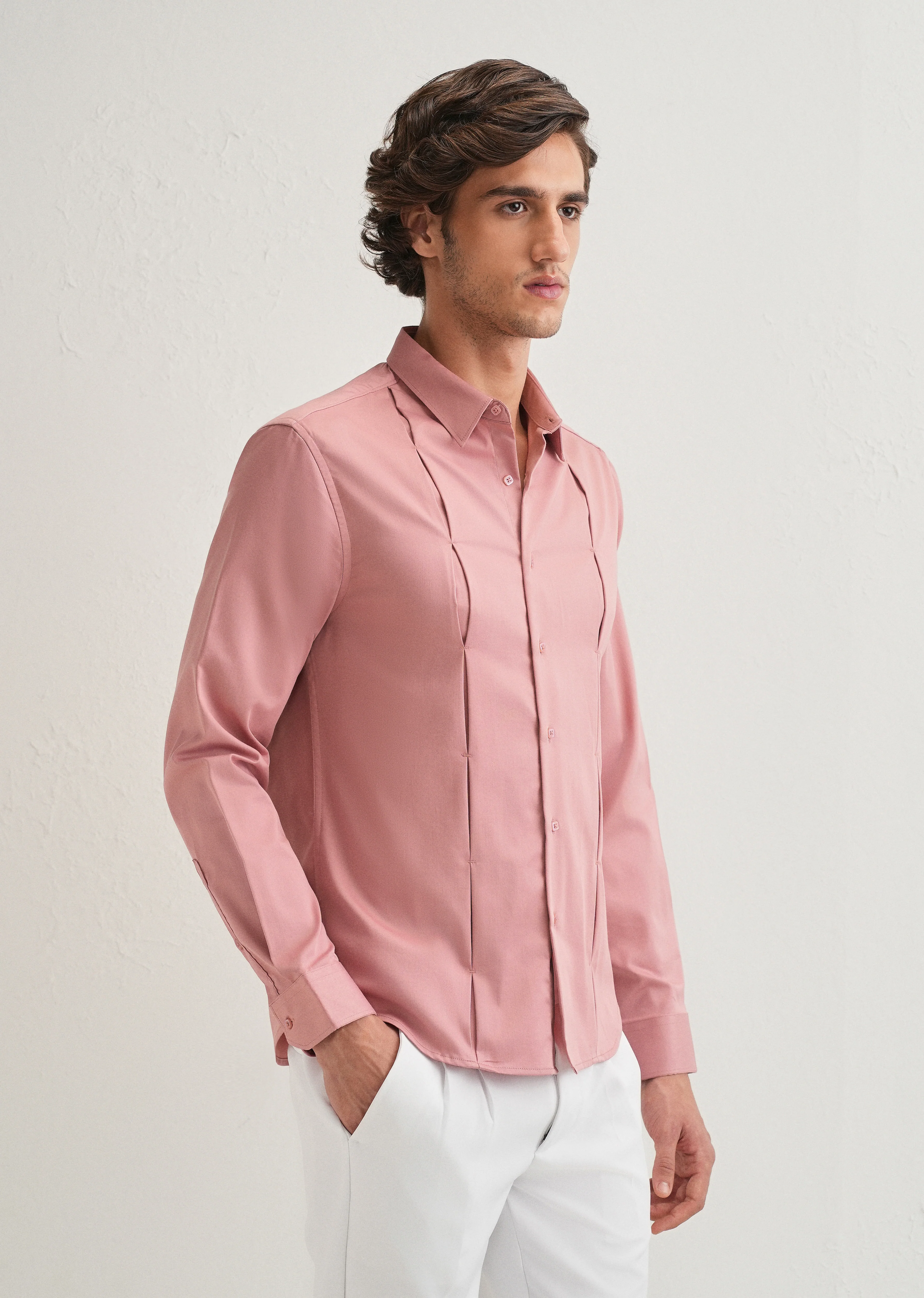 Peach Front Panel Open Pleat Shirt - Image 4