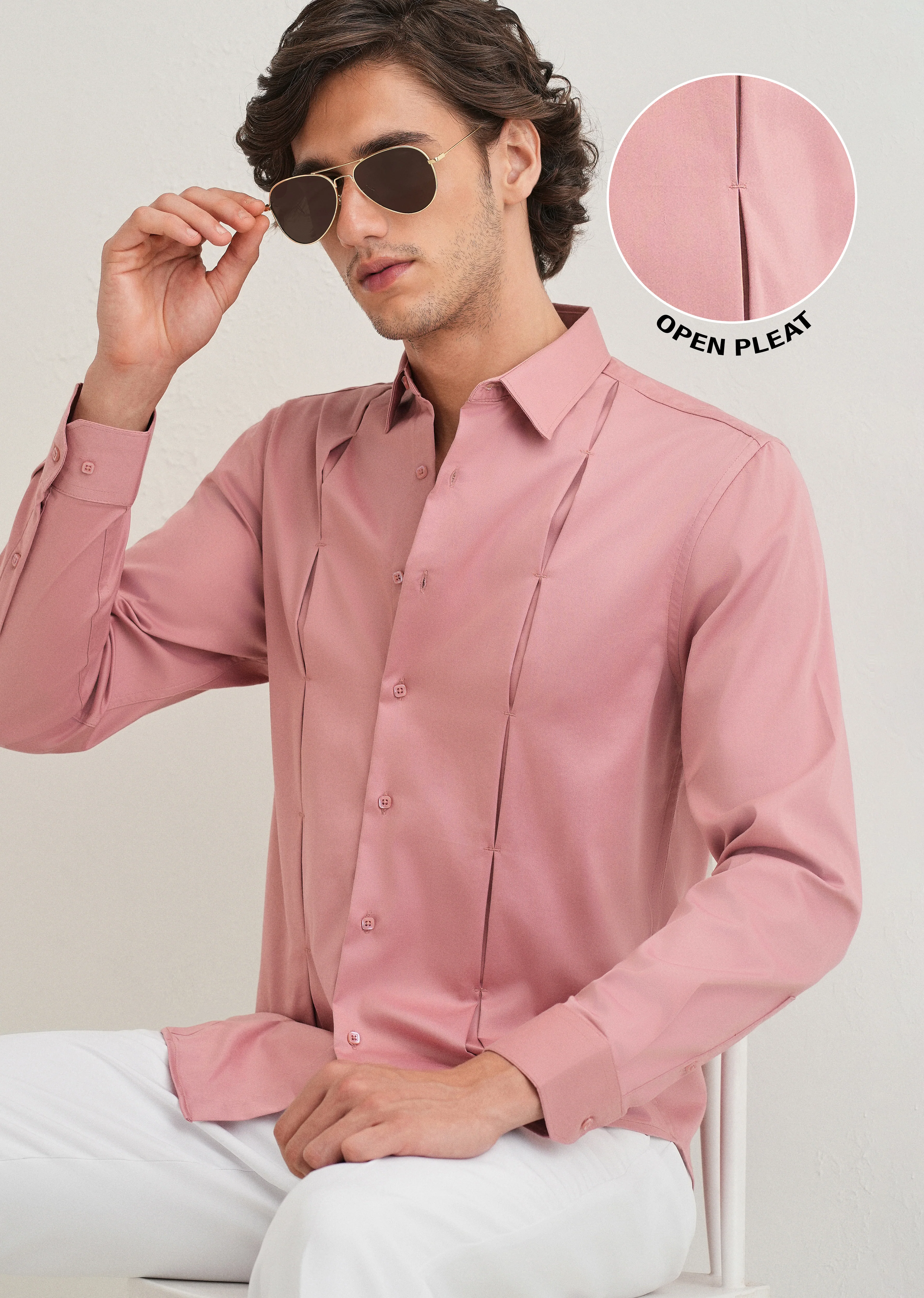 Peach Front Panel Open Pleat Shirt - Image 8