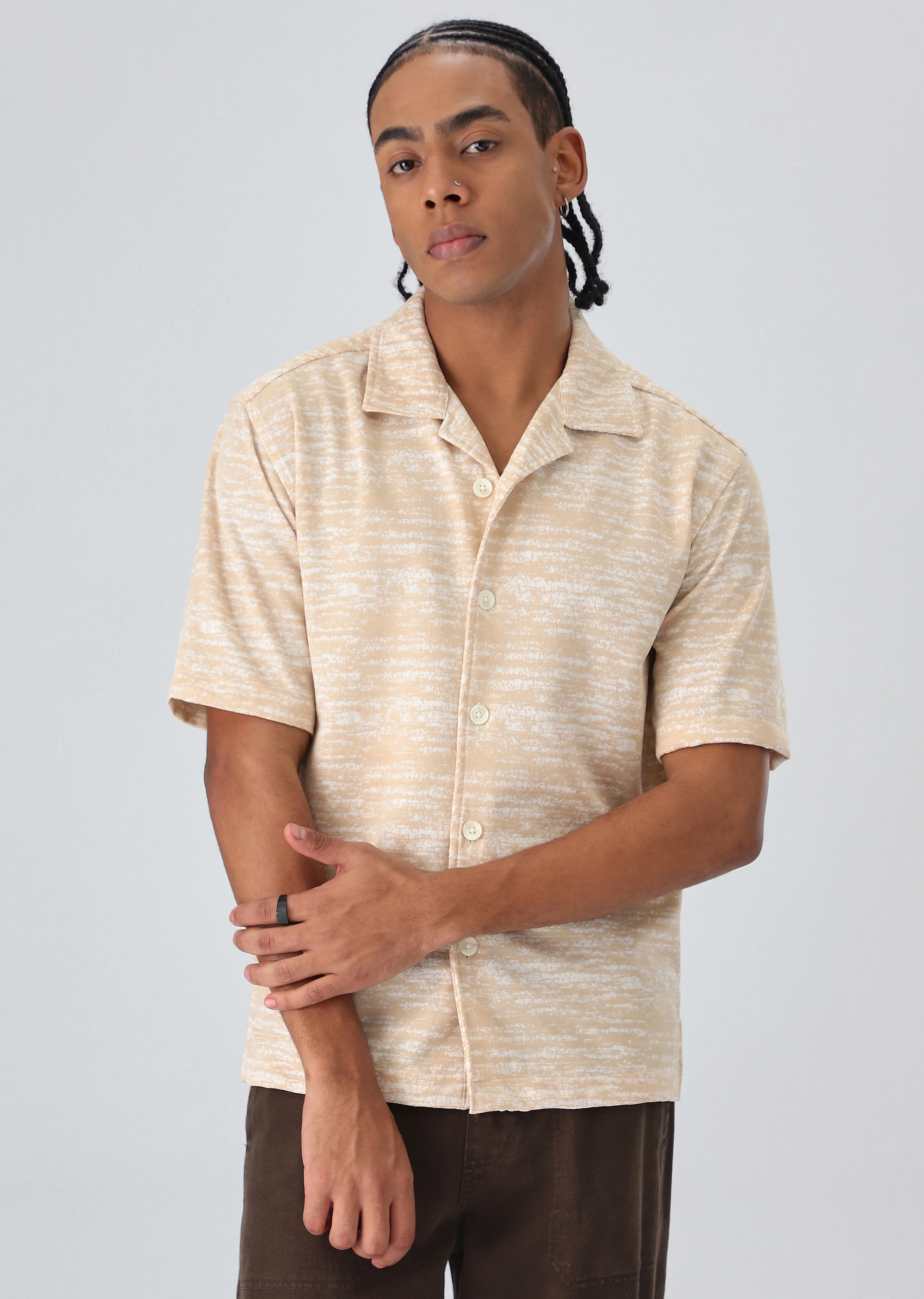 Peach Knitted Half Sleeves Shirt - Image 3