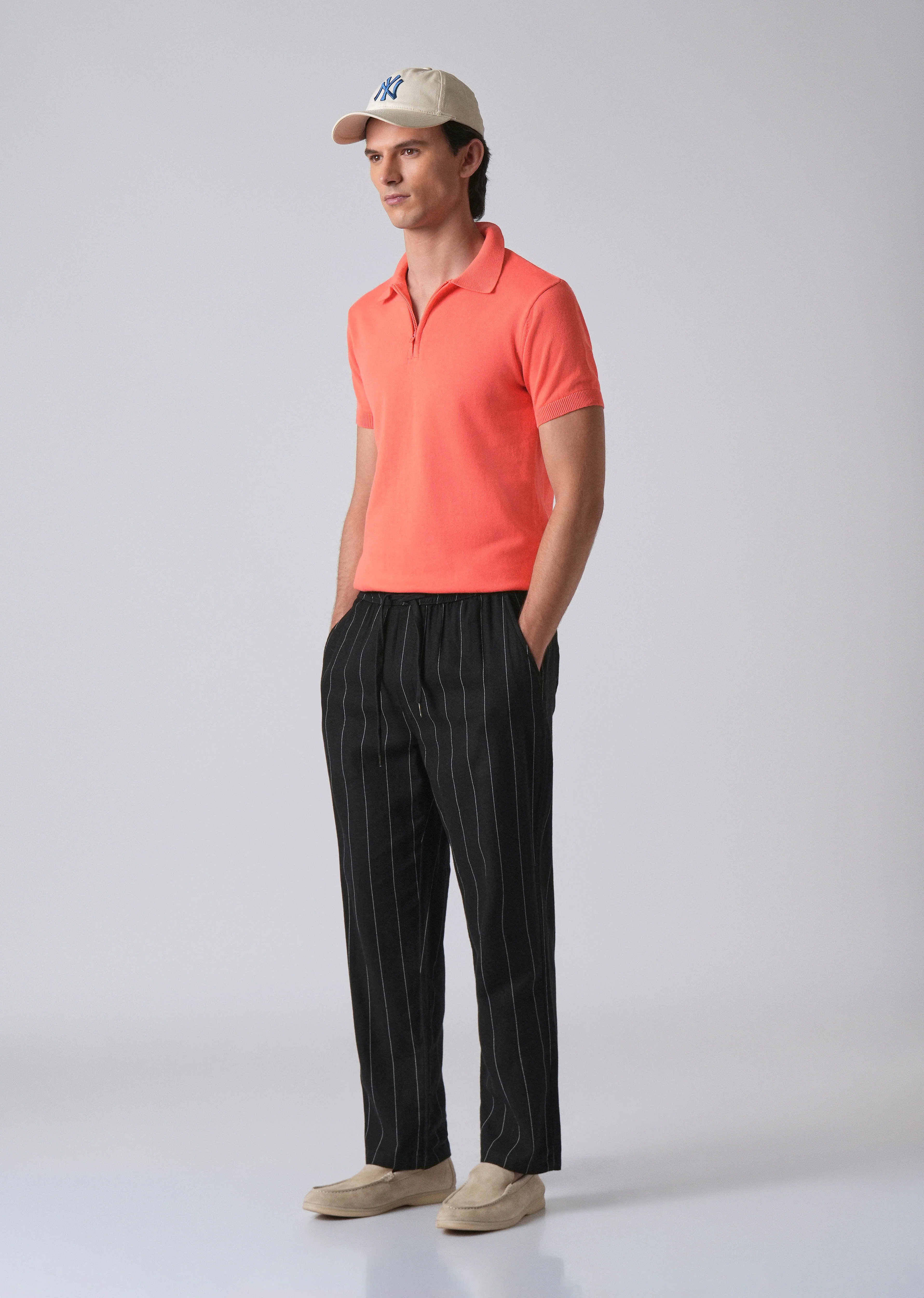 Peach Knitted Polo Zipper T-shirt - Image 6