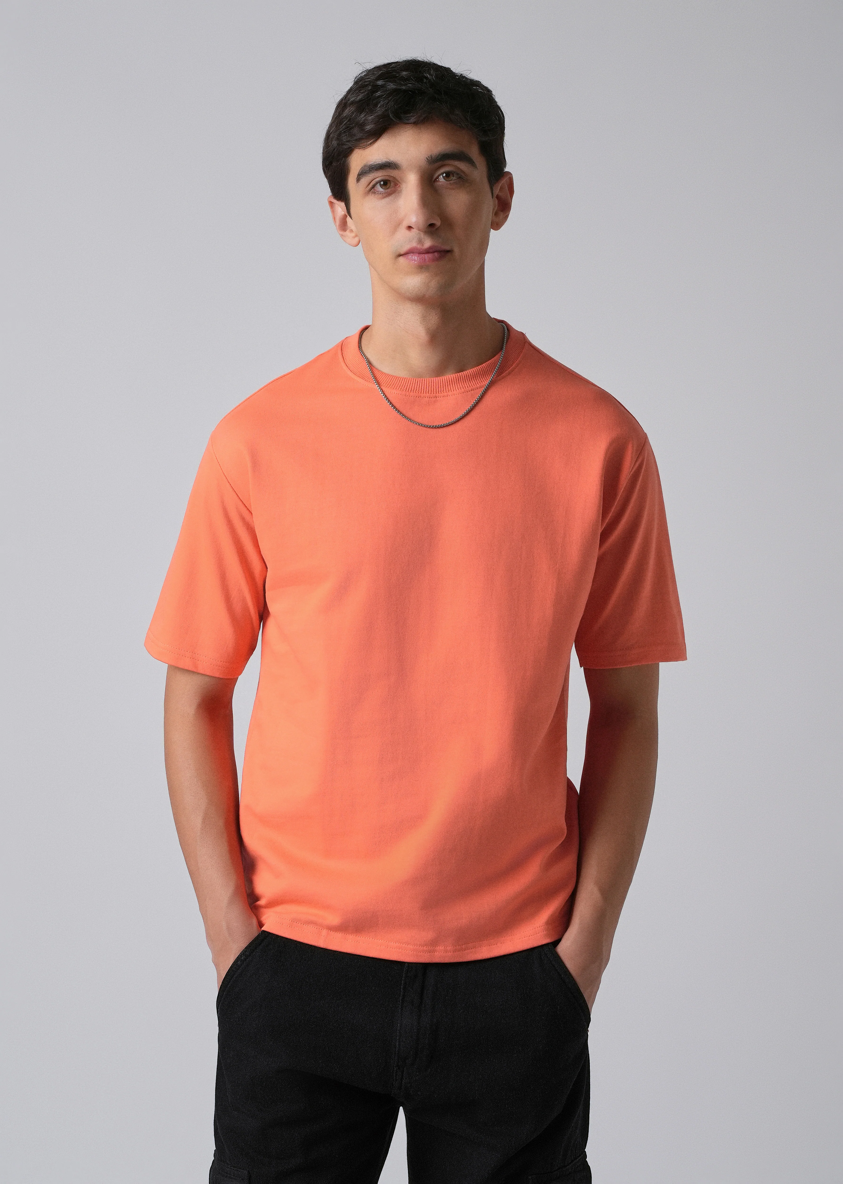 Peach Orange Basic Relaxed Fit T-shirt - Image 3