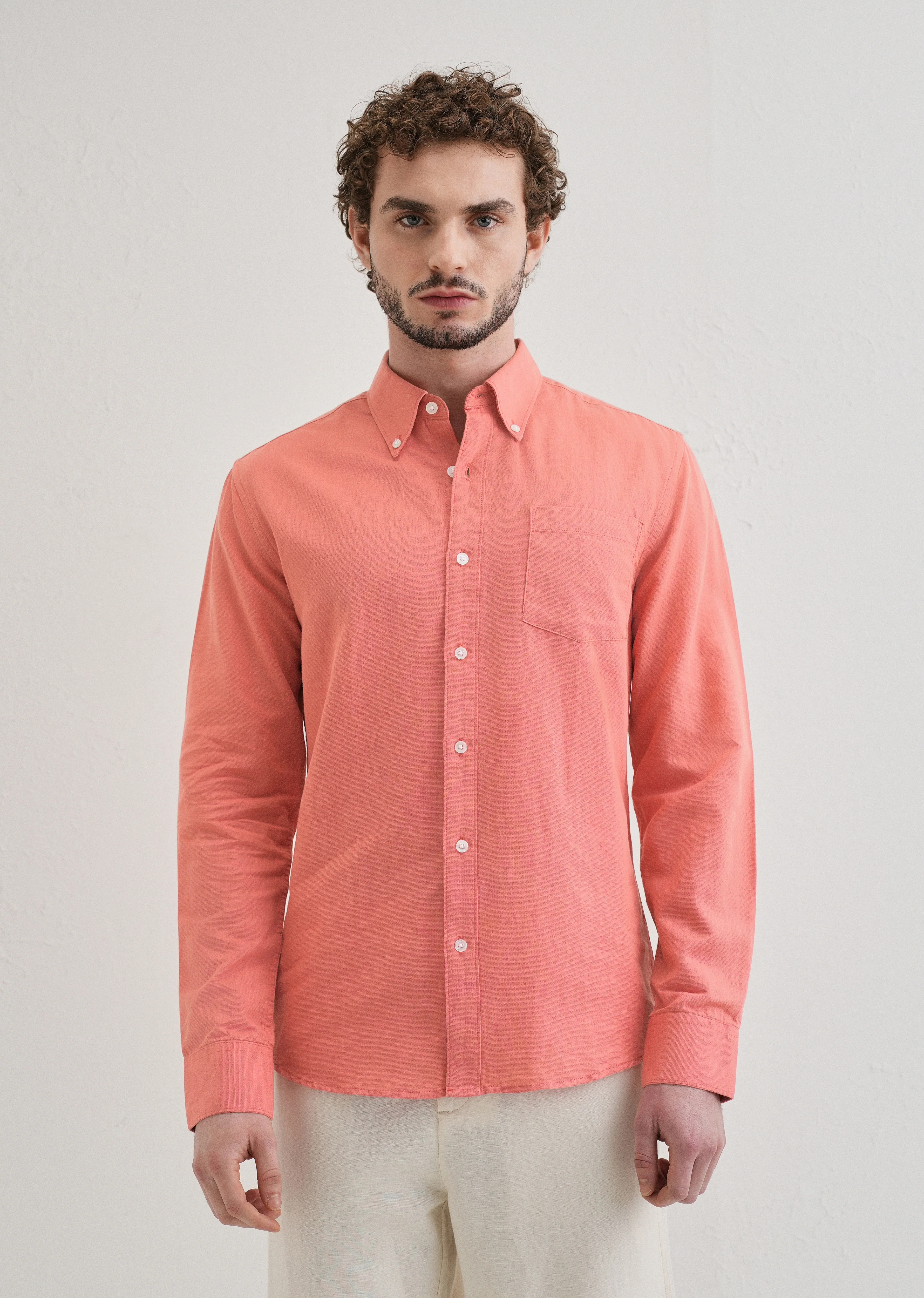 Peach Pink Cotton Linen Shirt - Image 3