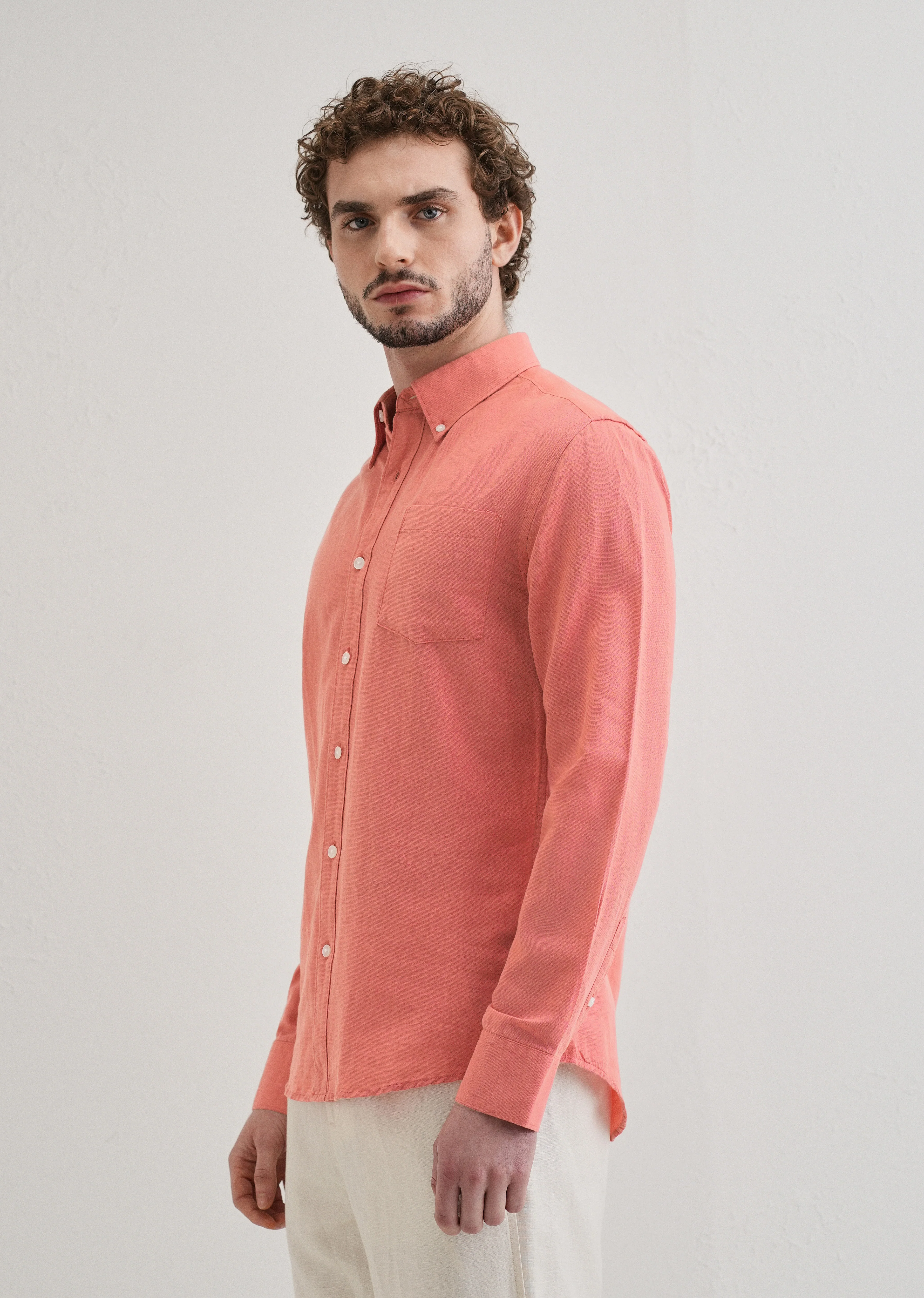 Peach Pink Cotton Linen Shirt - Image 4