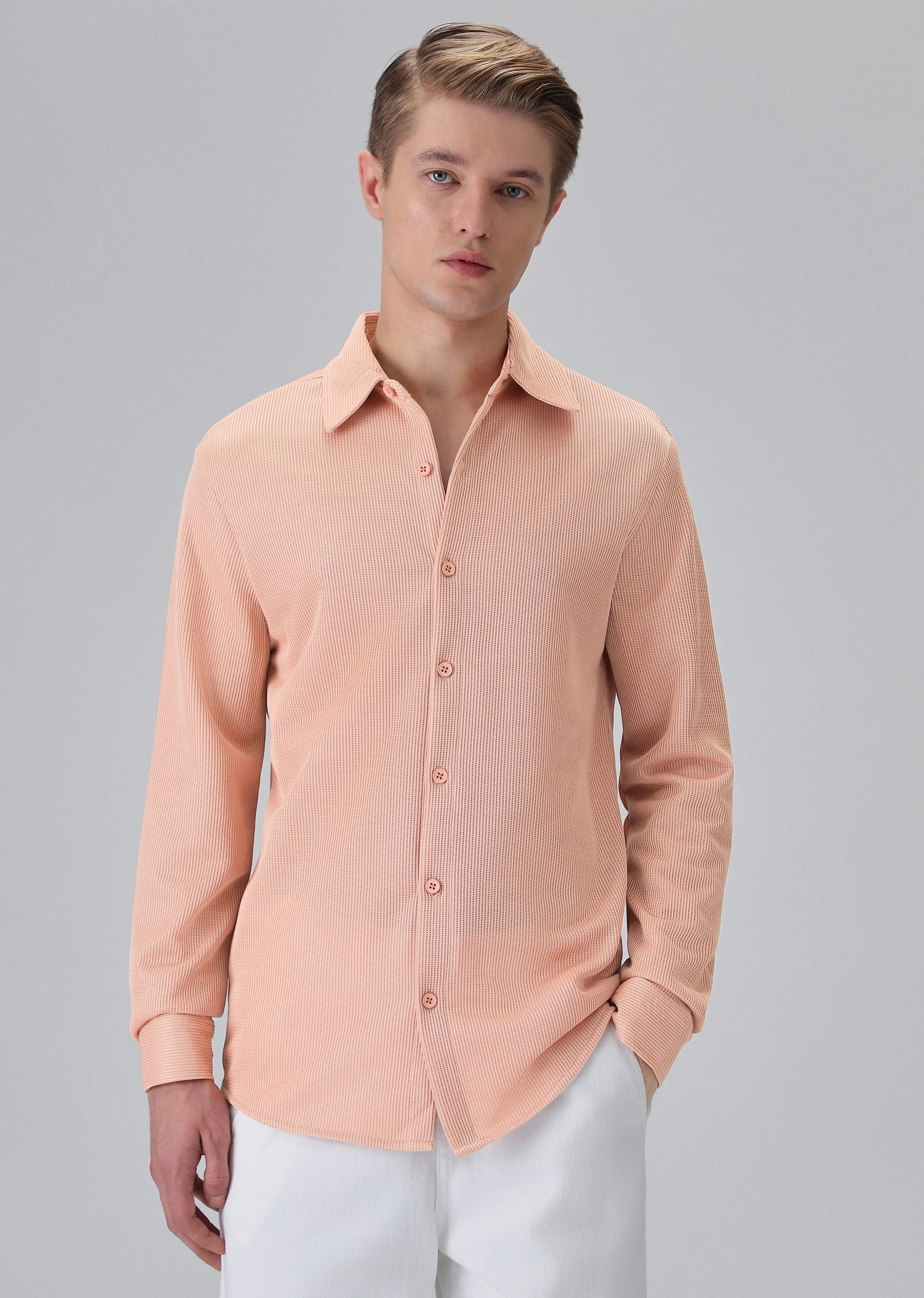 Peach Plain Knitted Shirt - Image 3
