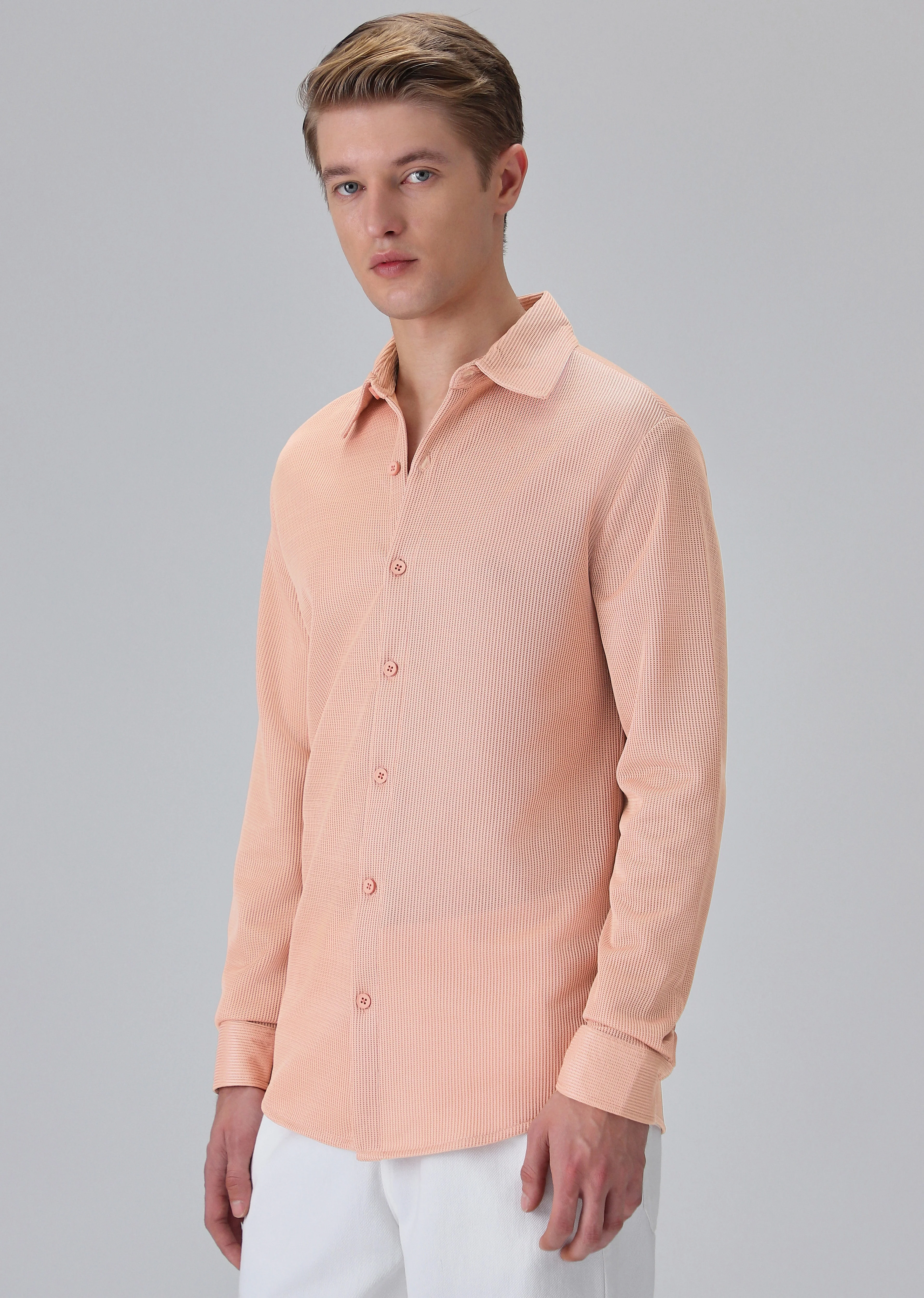 Peach Plain Knitted Shirt - Image 4