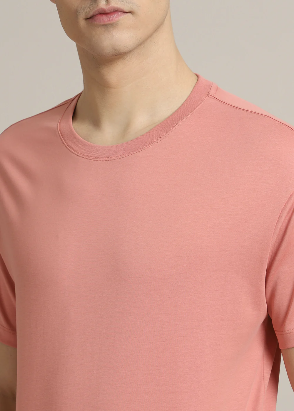 Peach Plain Regular Fit T-shirt - Image 2