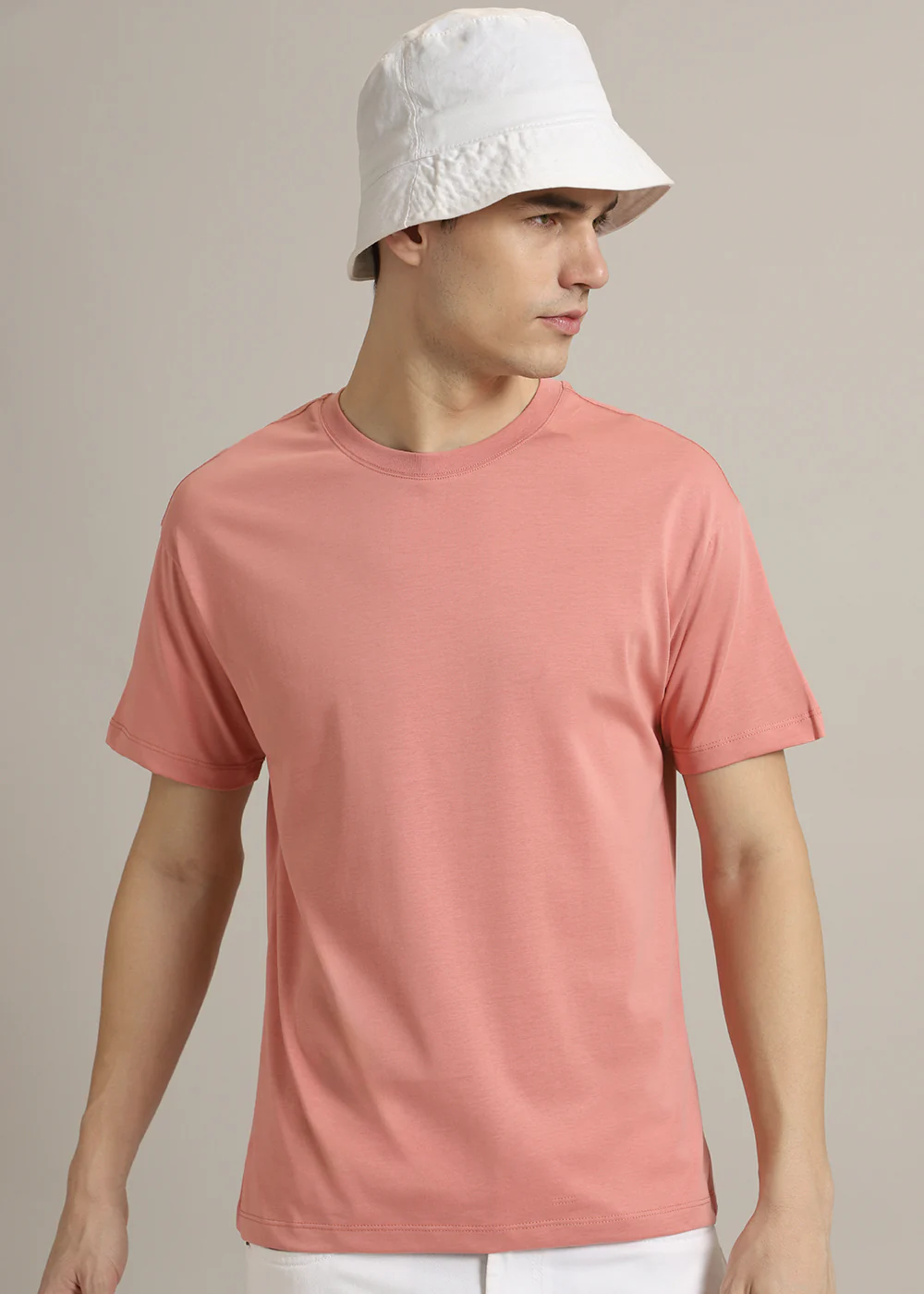 Peach Plain Regular Fit T-shirt - Image 3