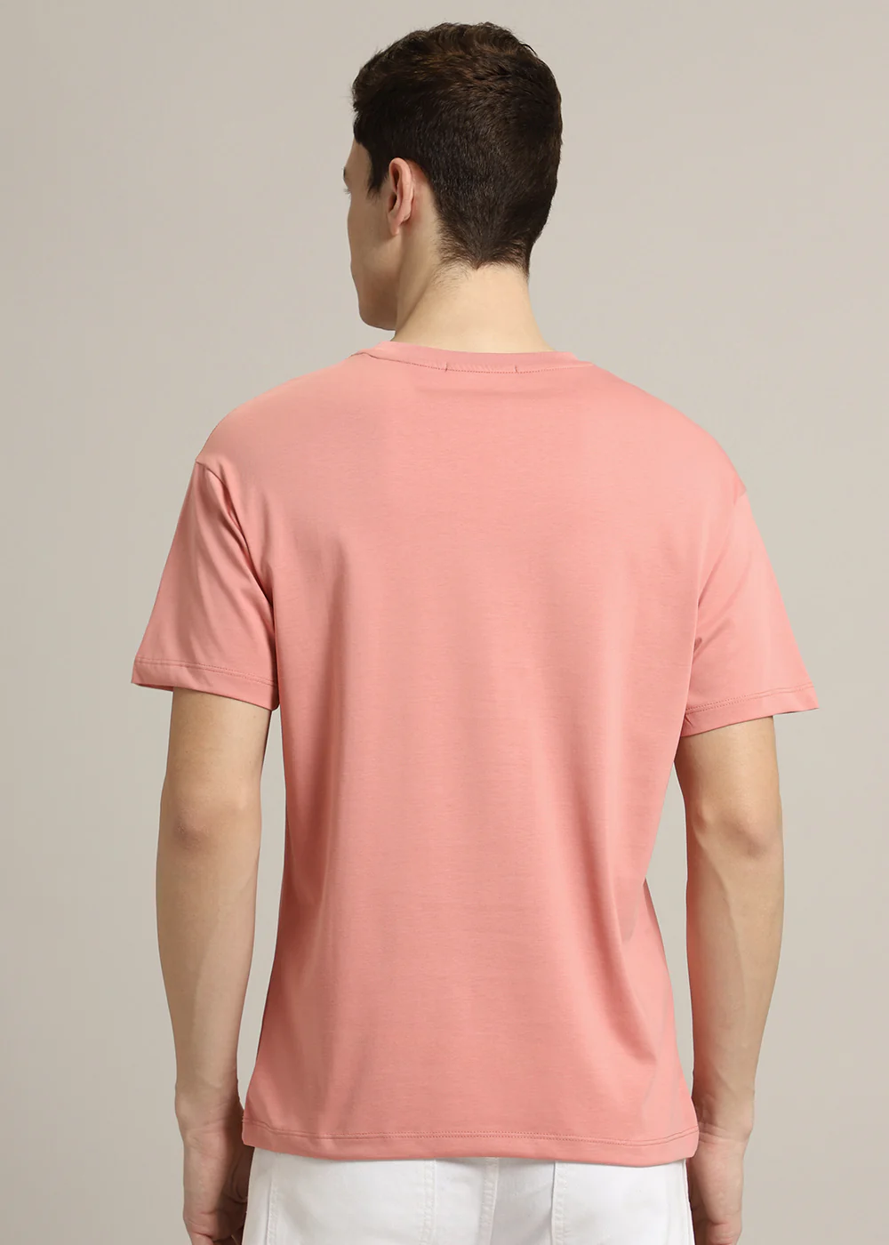Peach Plain Regular Fit T-shirt - Image 4