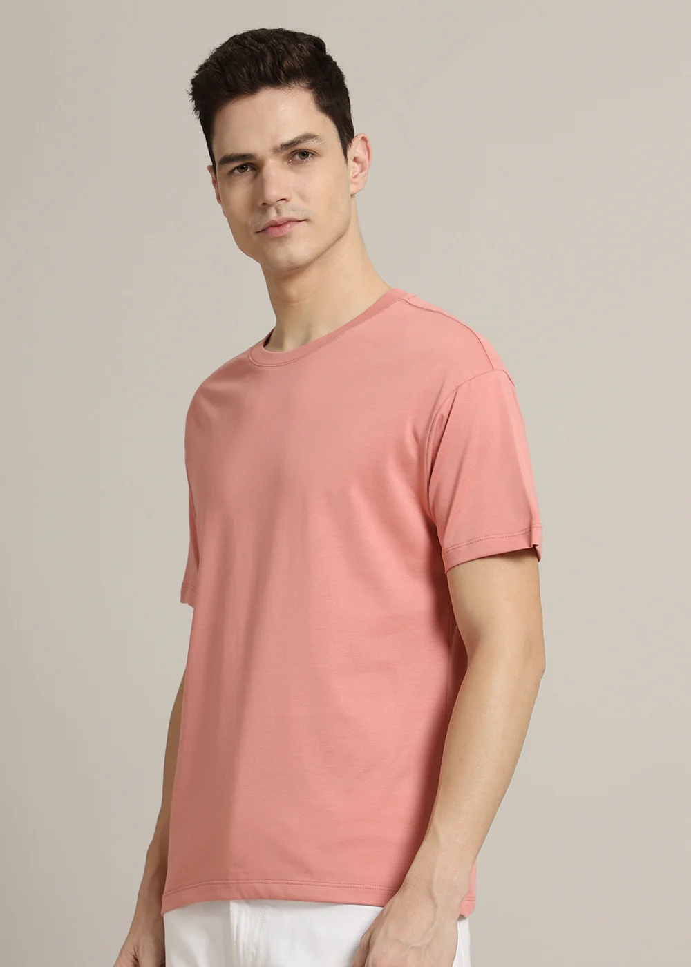 Peach Plain Regular Fit T-shirt - Image 5