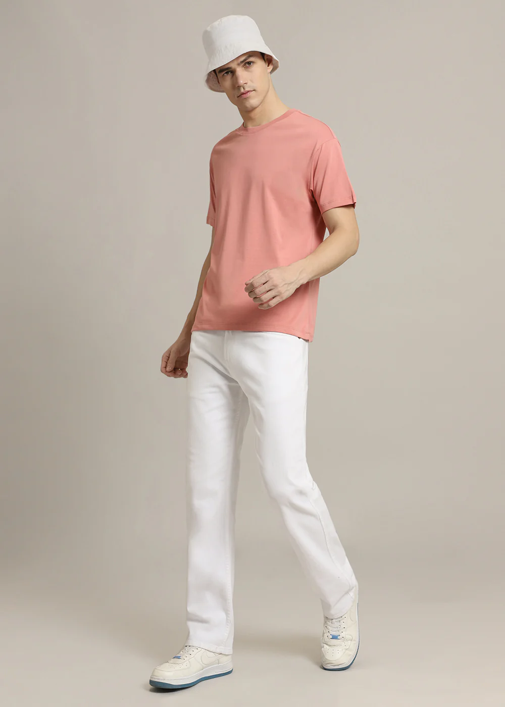 Peach Plain Regular Fit T-shirt - Image 6