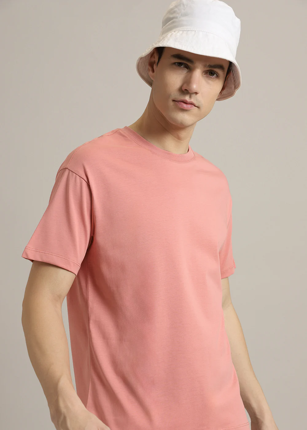 Peach Plain Regular Fit T-shirt - Image 8