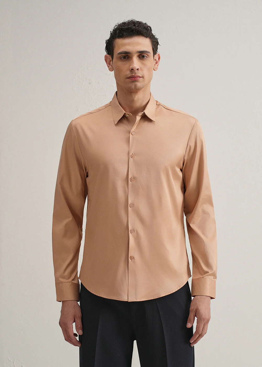 Peach Plain Stitchless Placket Shirt - Image 3
