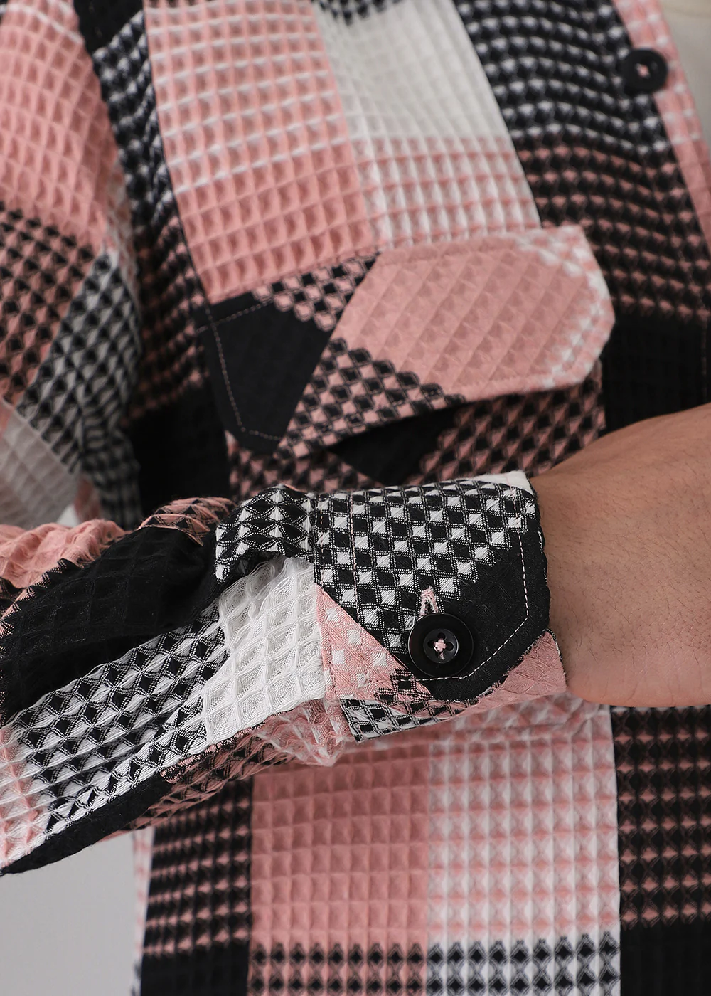 Peach Waffle Plaid Check Shirt - Image 3