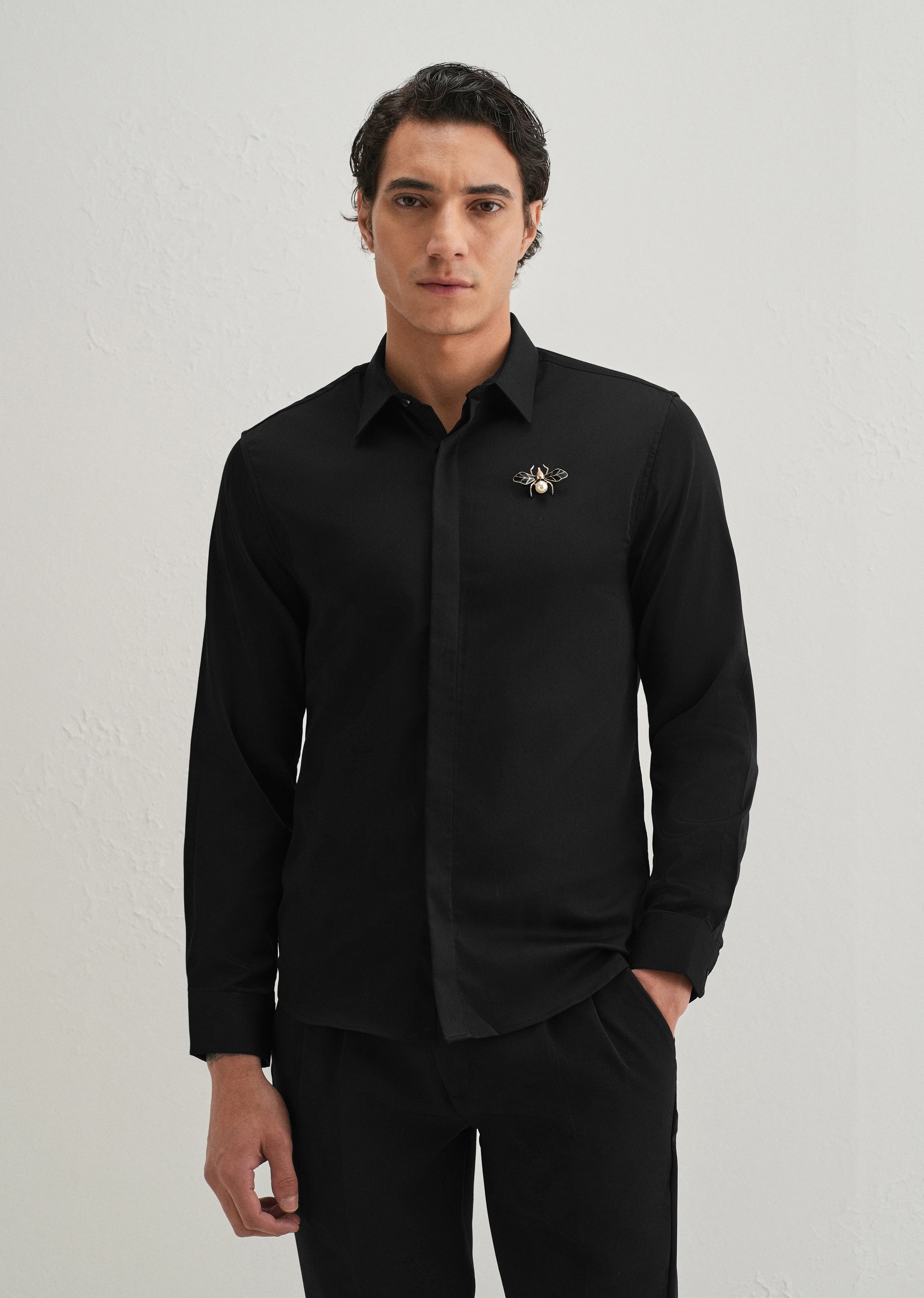 Pearl Bee Embellished Black Designer Shirt - Image 3