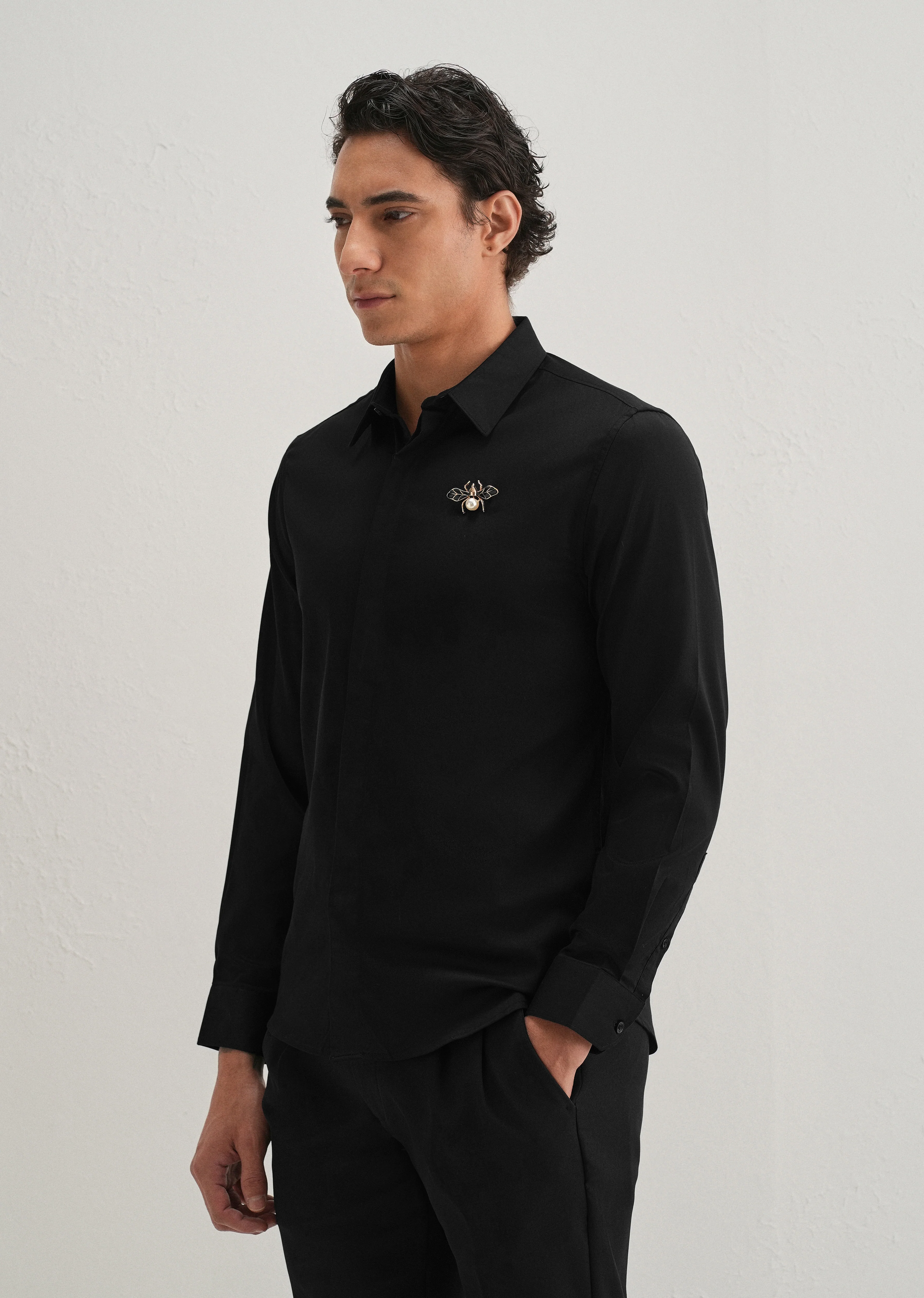 Pearl Bee Embellished Black Designer Shirt - Image 4