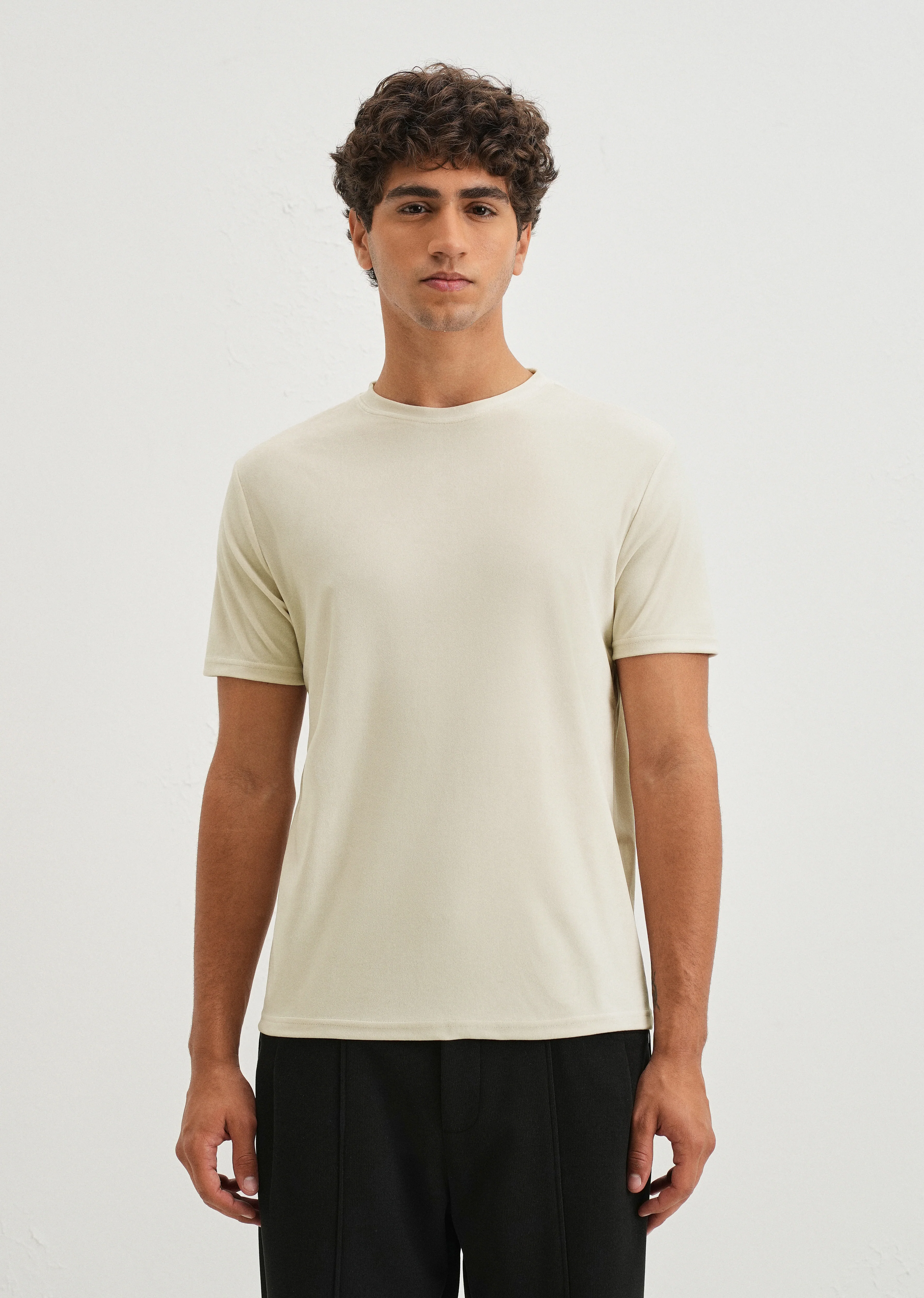 Pearled Ivory Plain Suede T-shirt - Image 3