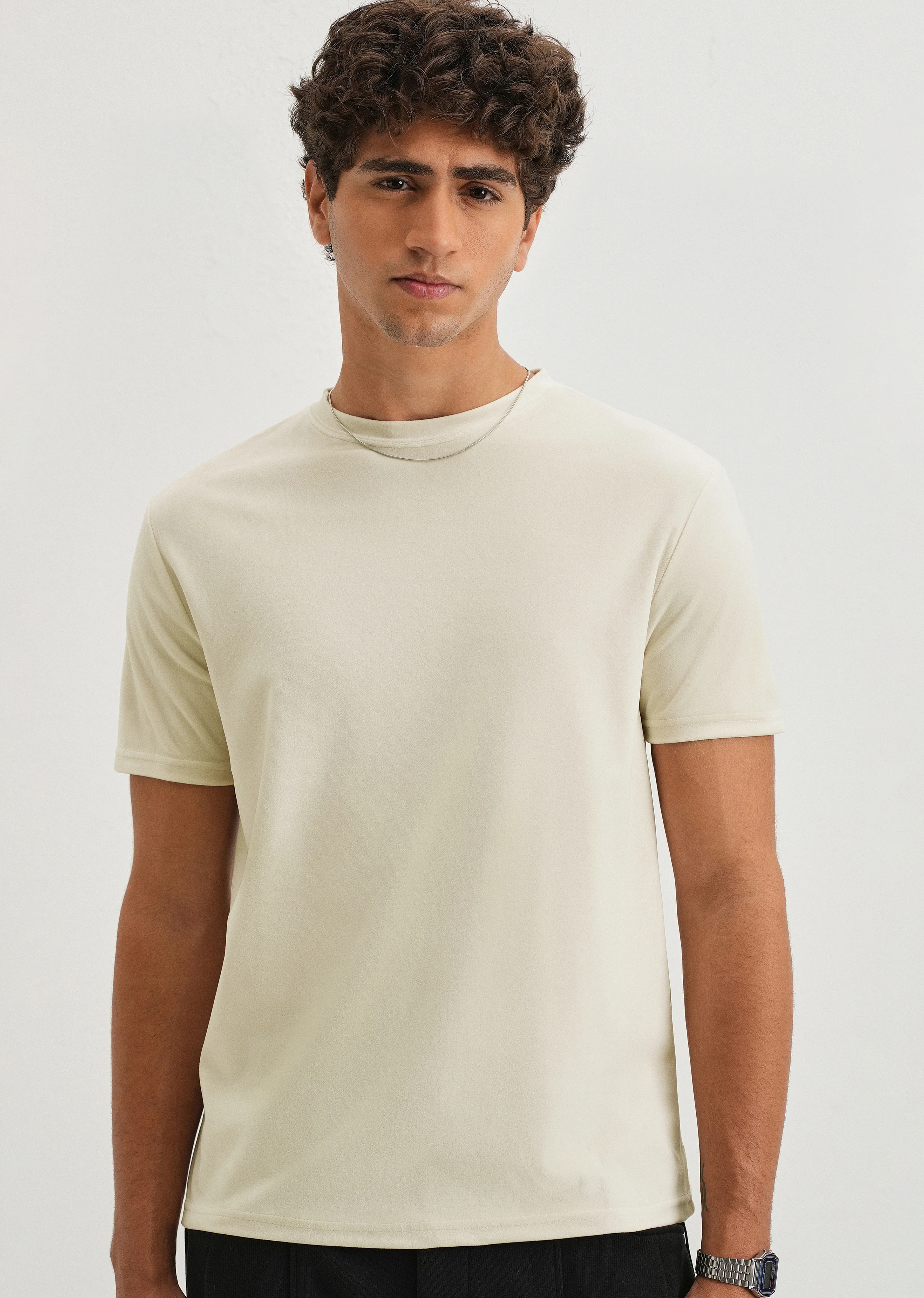 Pearled Ivory Plain Suede T-shirt - Image 7