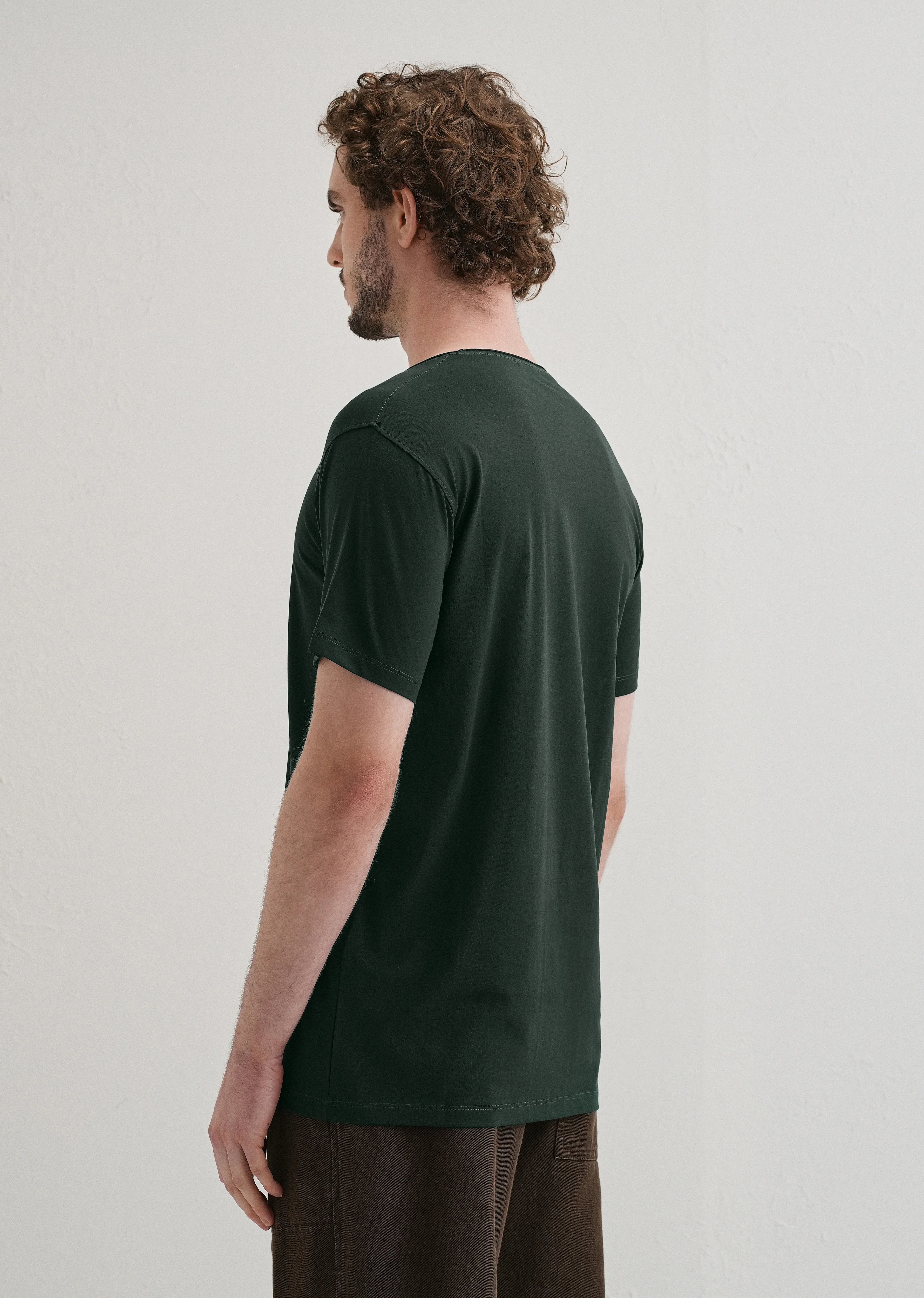 Pine Green Plain Round Neck T-shirt - Image 2