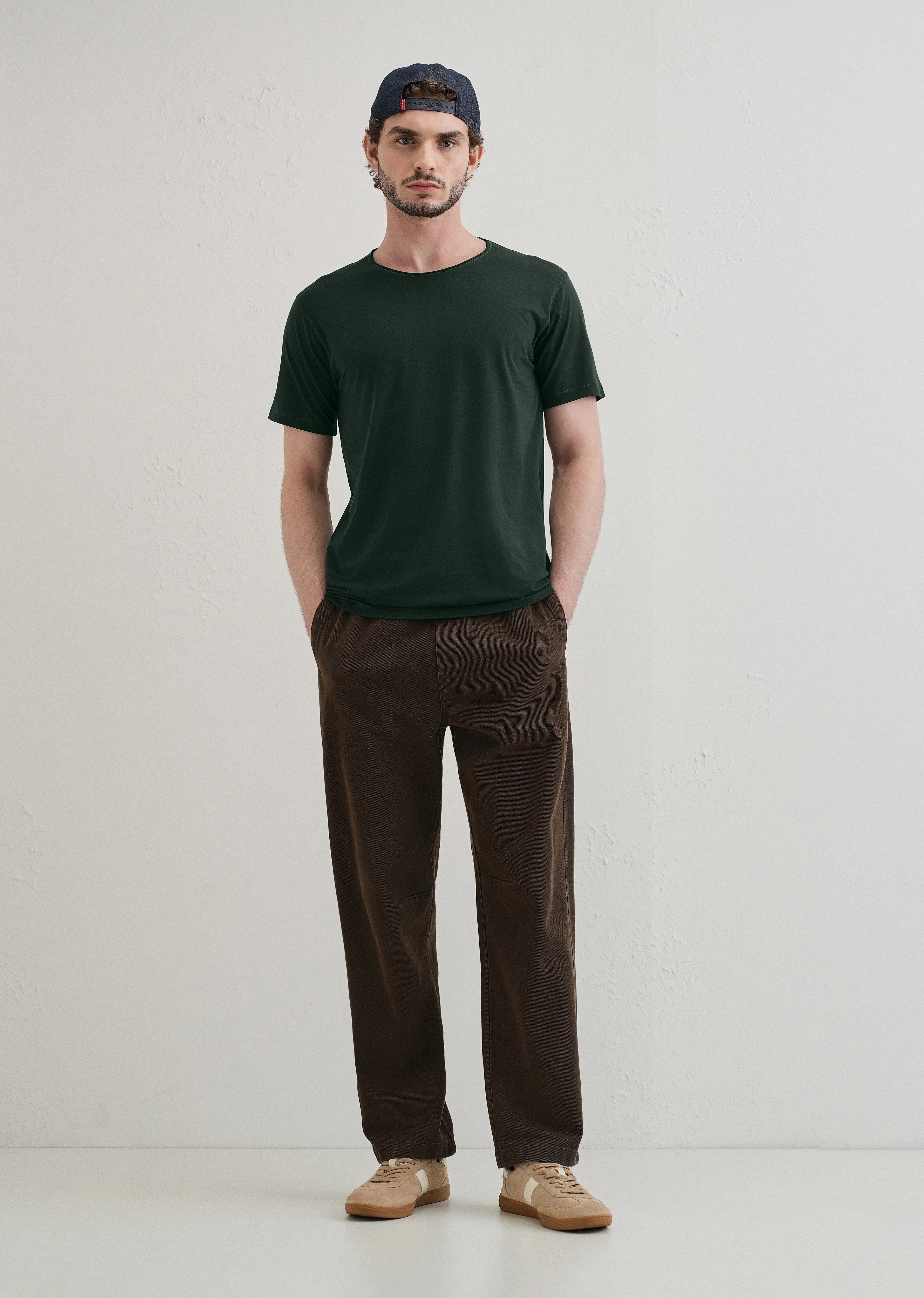 Pine Green Plain Round Neck T-shirt - Image 6