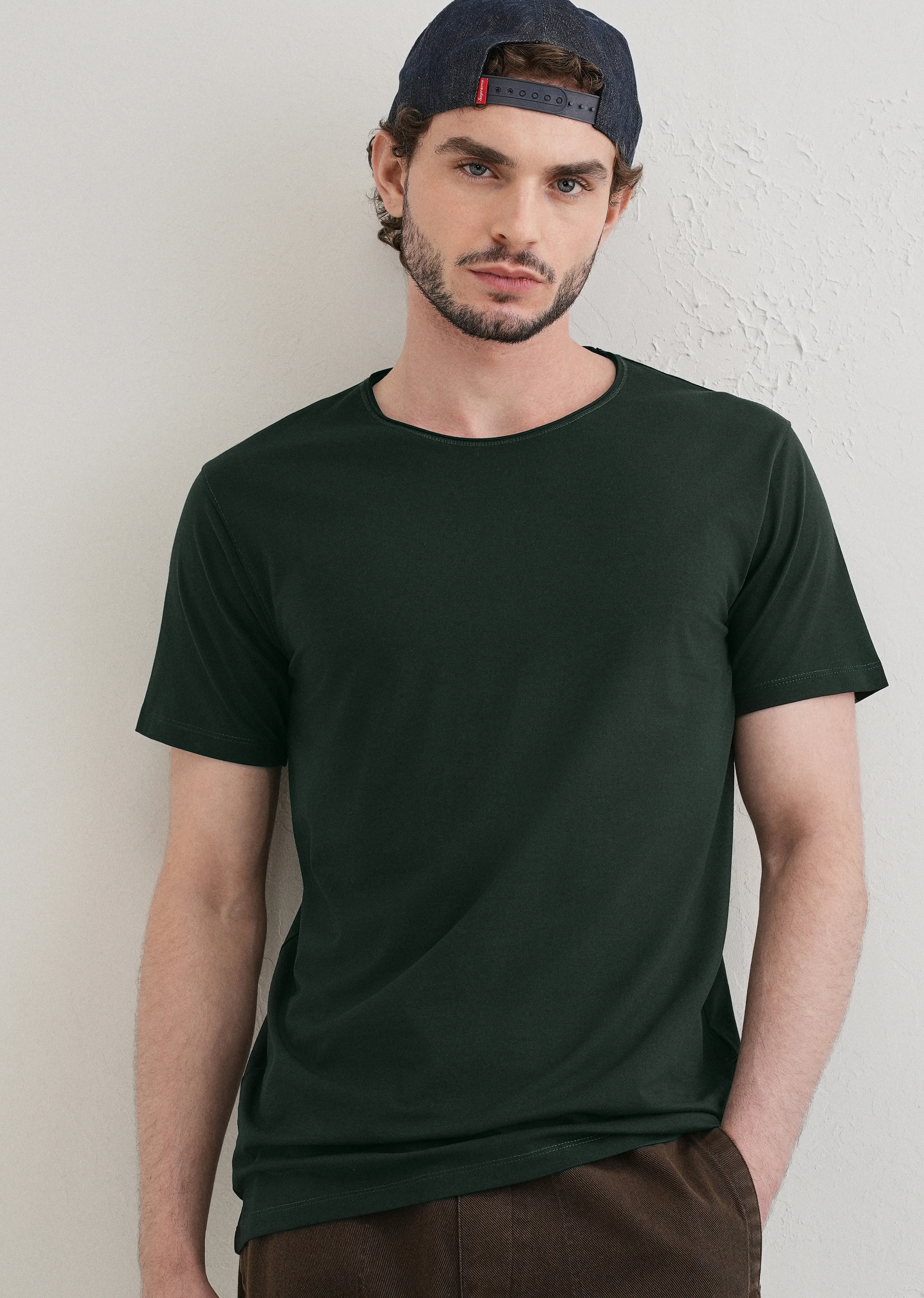 Pine Green Plain Round Neck T-shirt - Image 7
