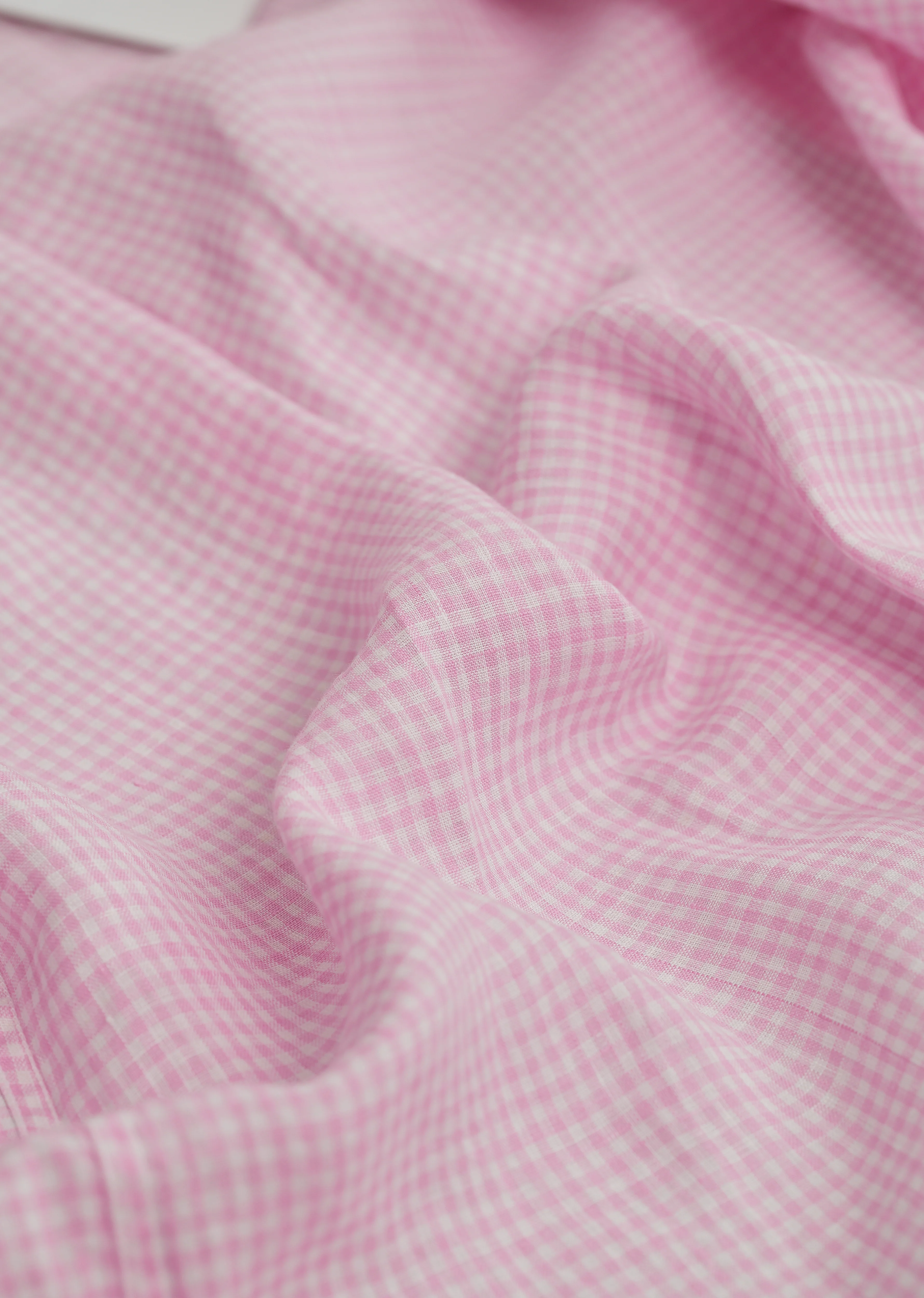 Pink 100% Pure Linen Gingham Check Shirt - Image 3