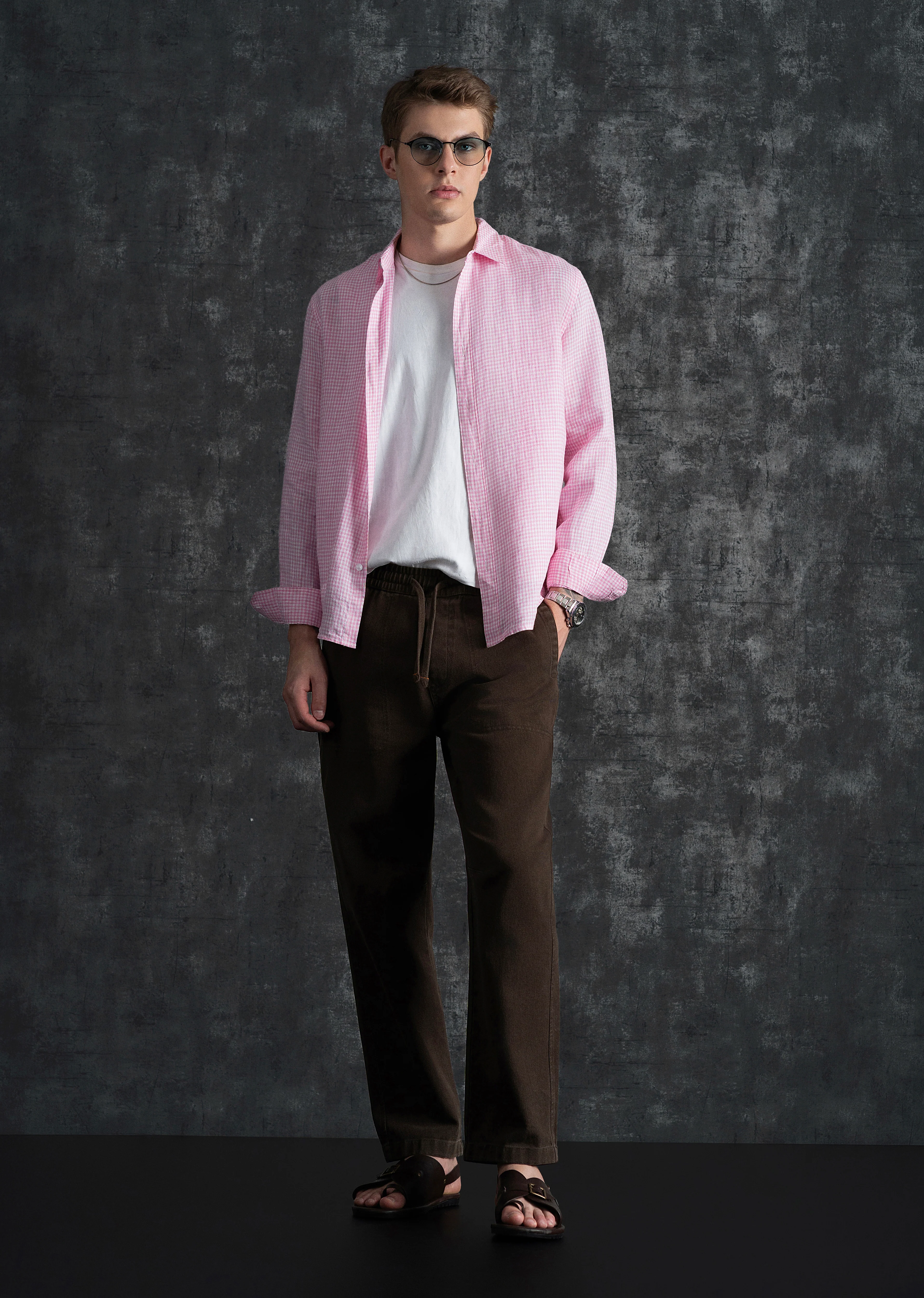 Pink 100% Pure Linen Gingham Check Shirt - Image 7