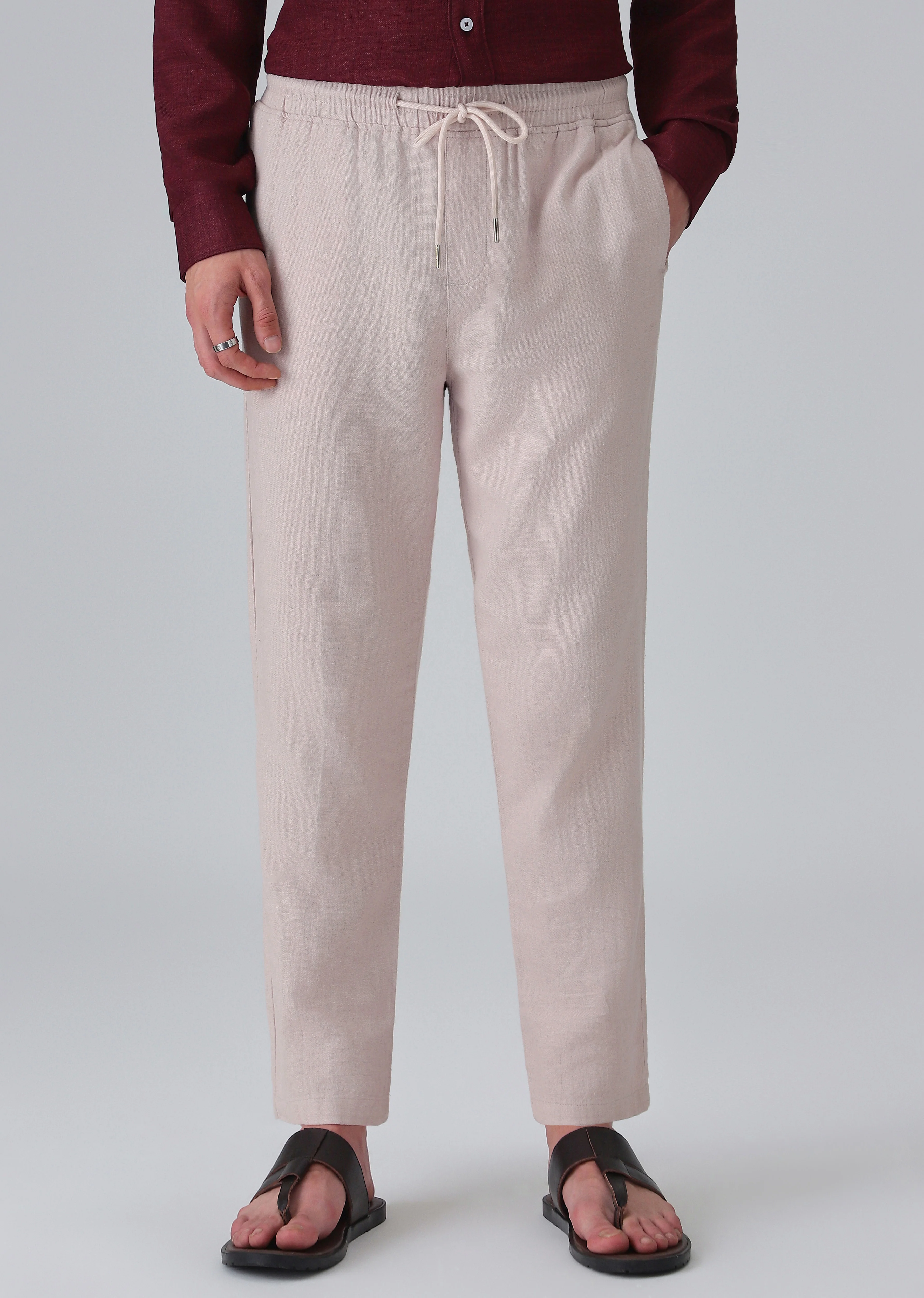Pink Beige Drawstring Linen Pant - Image 3