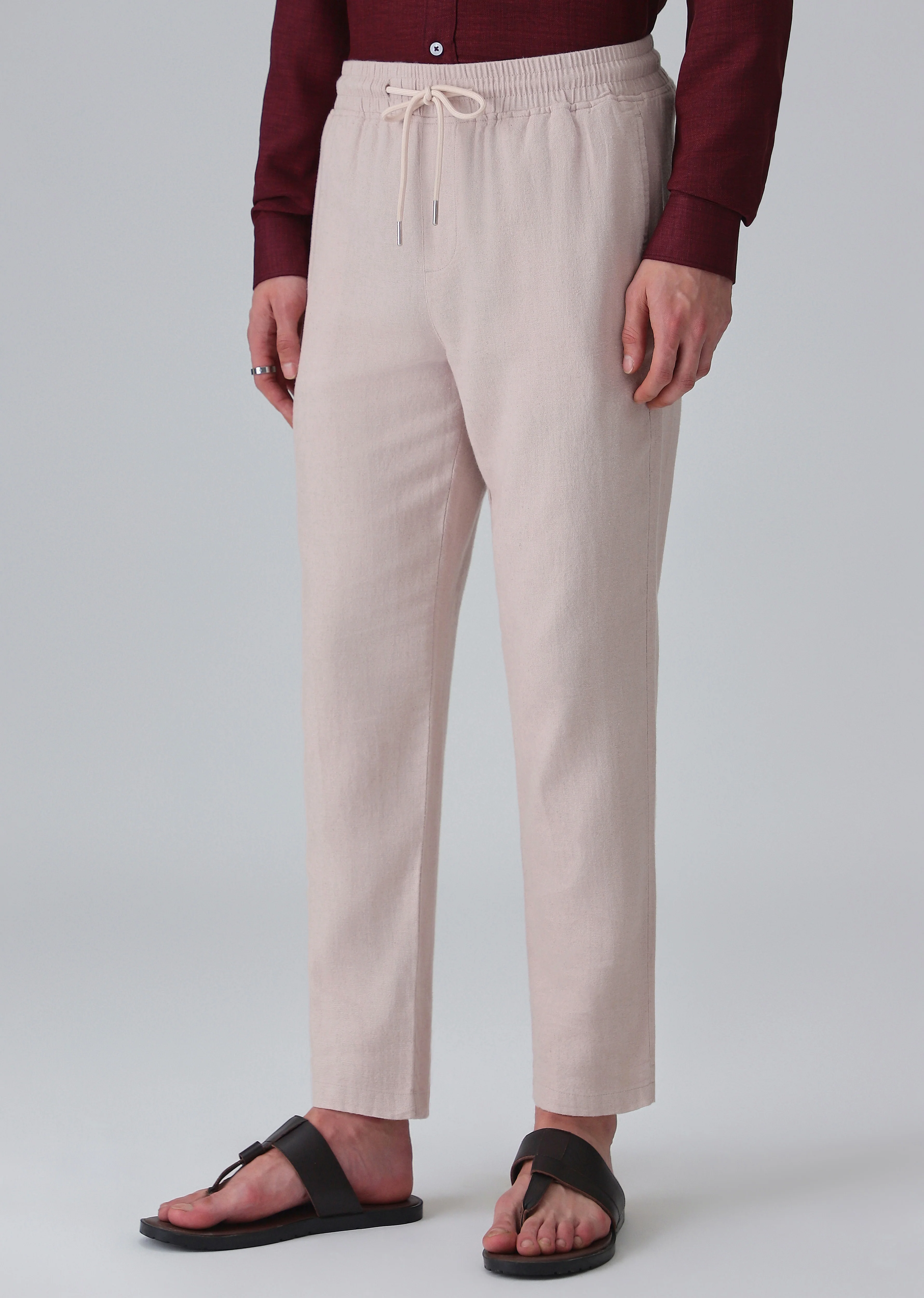 Pink Beige Drawstring Linen Pant - Image 4