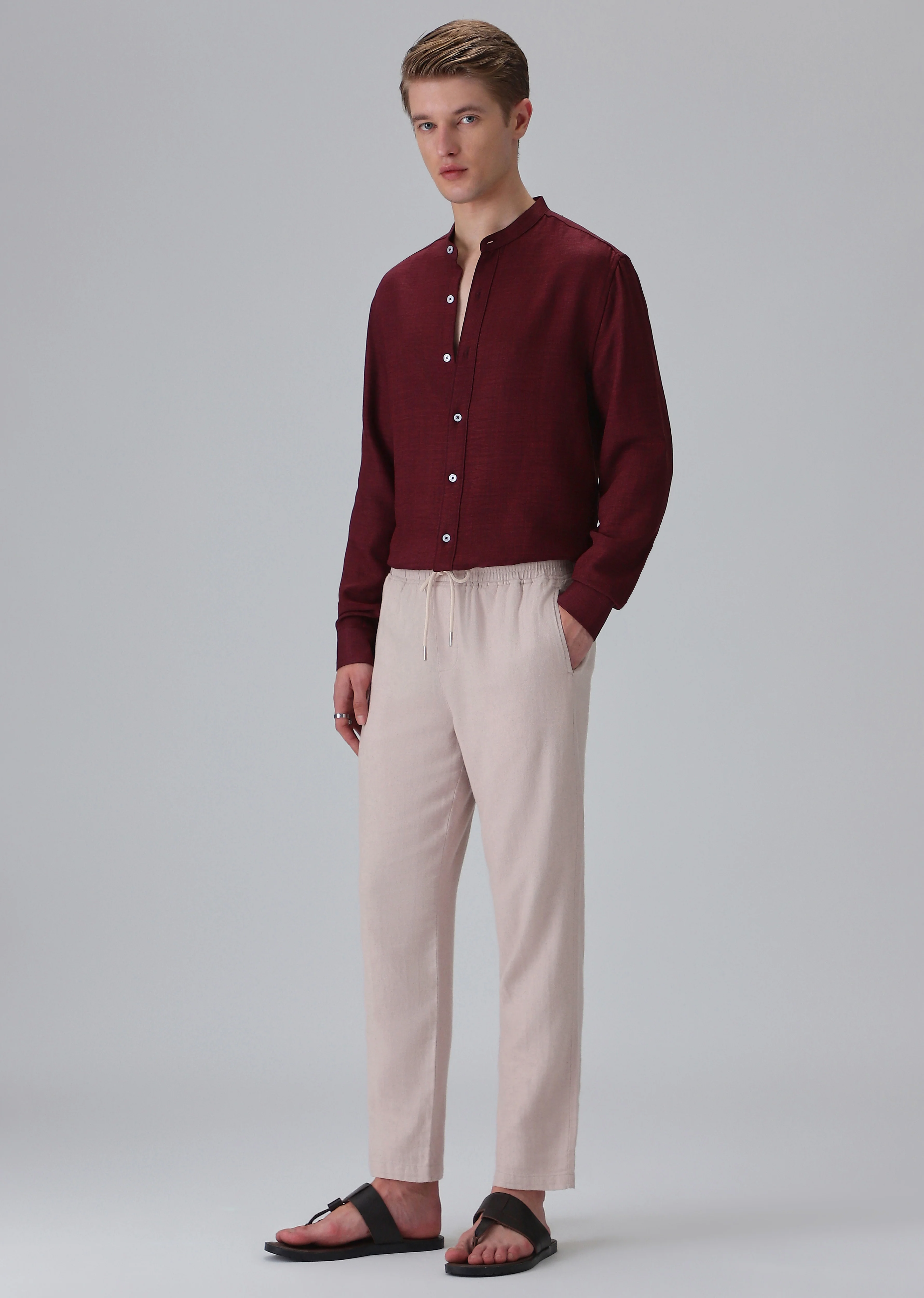 Pink Beige Drawstring Linen Pant - Image 6