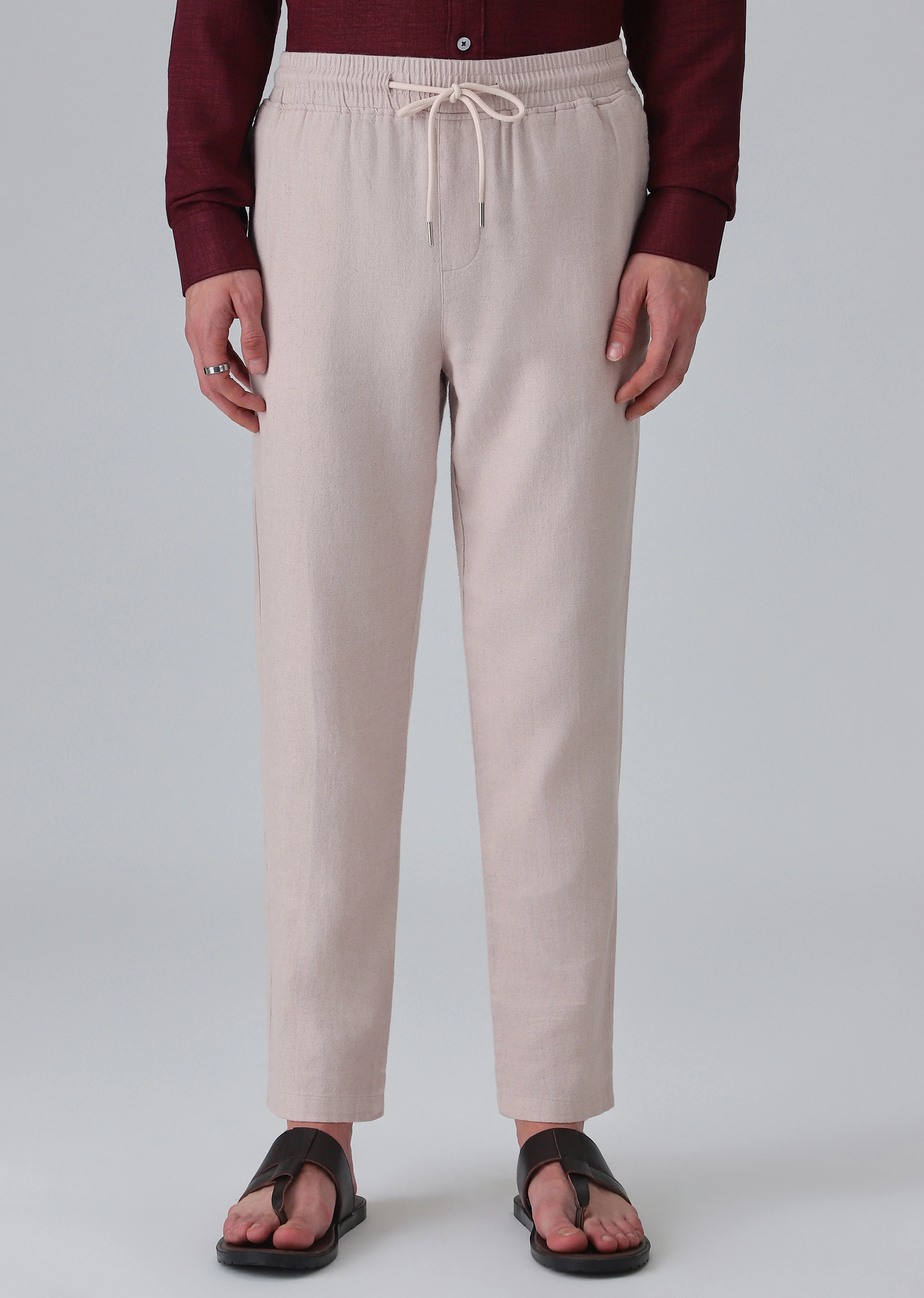 Pink Beige Drawstring Linen Pant - Image 7