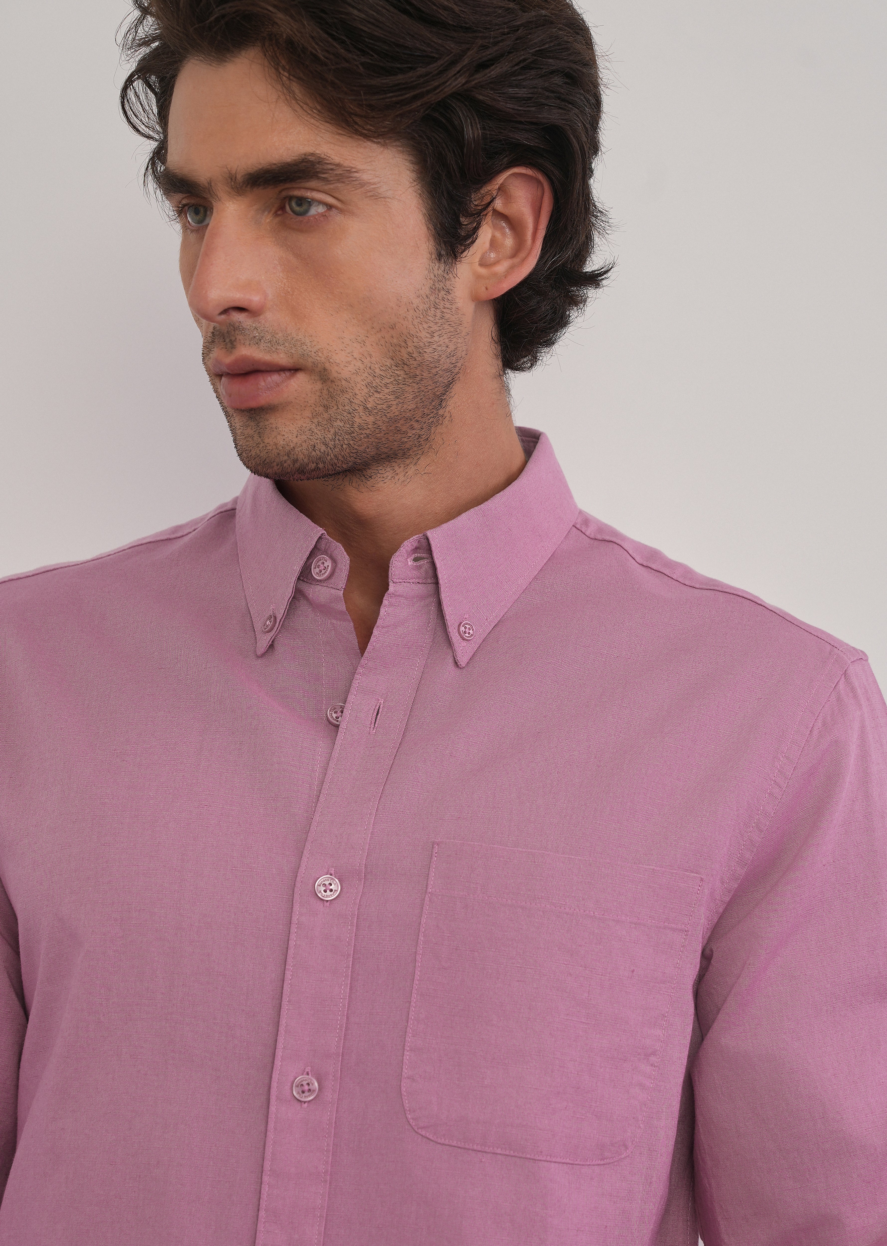 Pink Cotton Linen Plain Shirt - Image 5