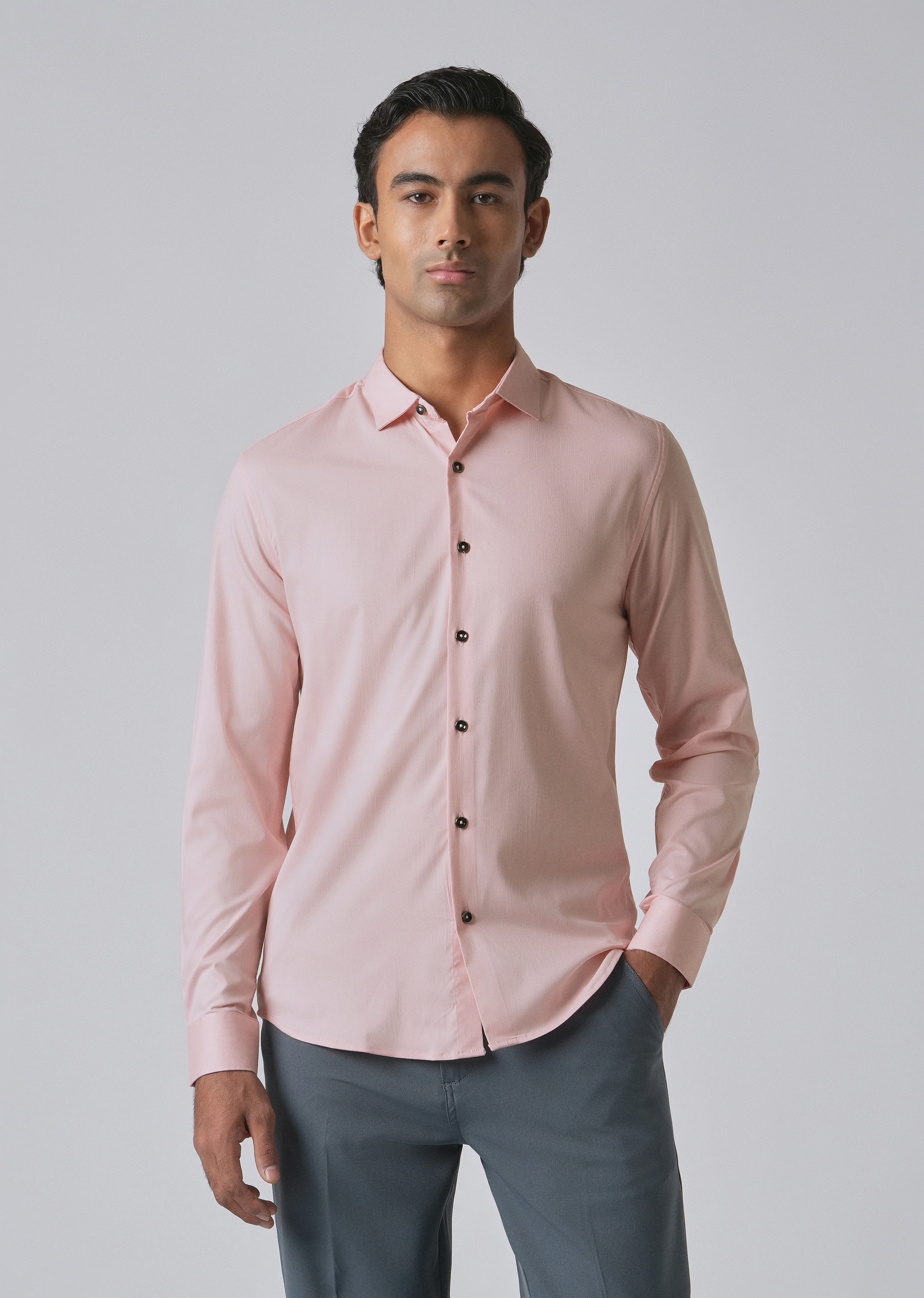 Pink Cotton Stretch Plain Shirt - Image 3