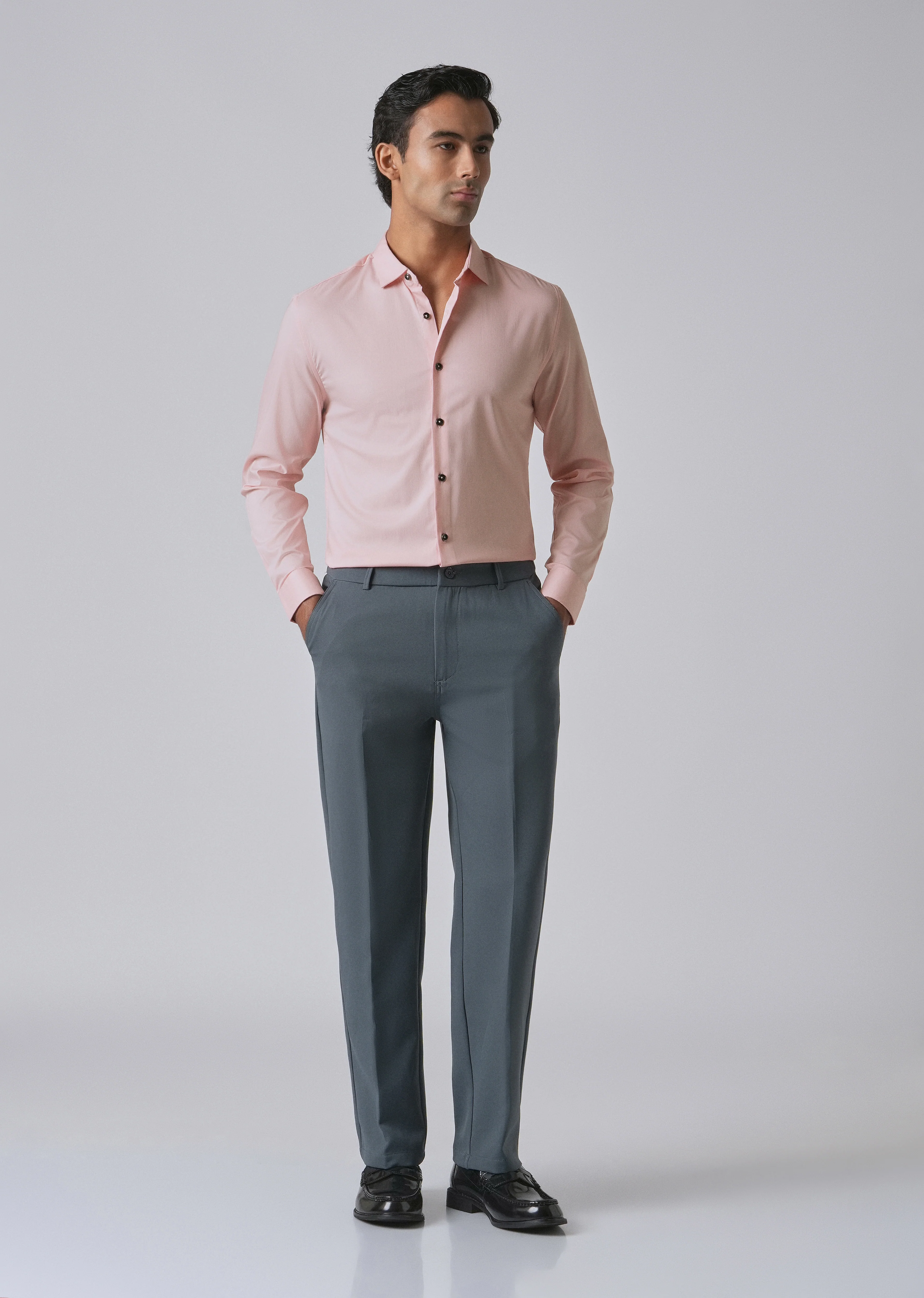 Pink Cotton Stretch Plain Shirt - Image 6