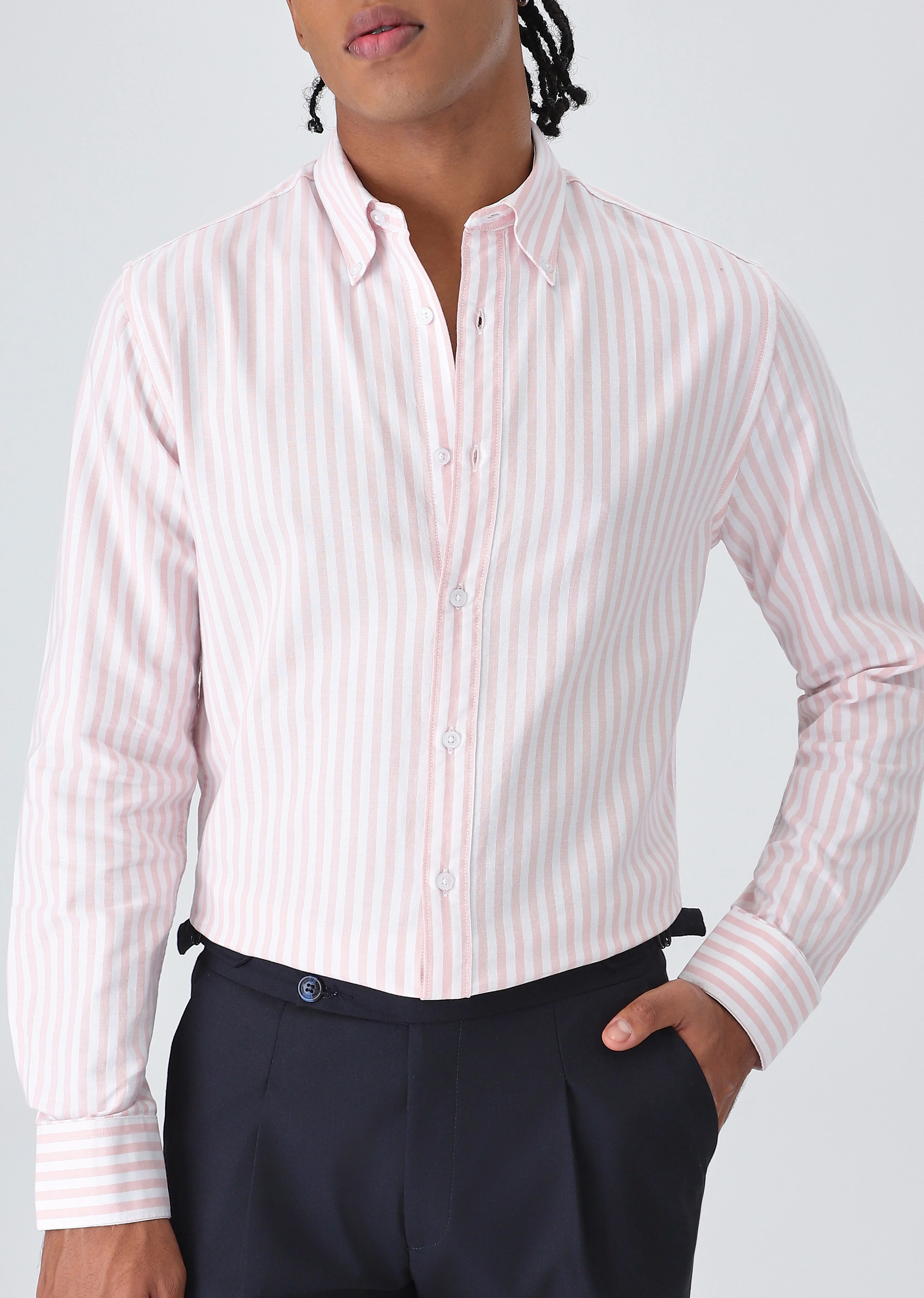 Pink Cotton Oxford Stripe Shirt - Image 7
