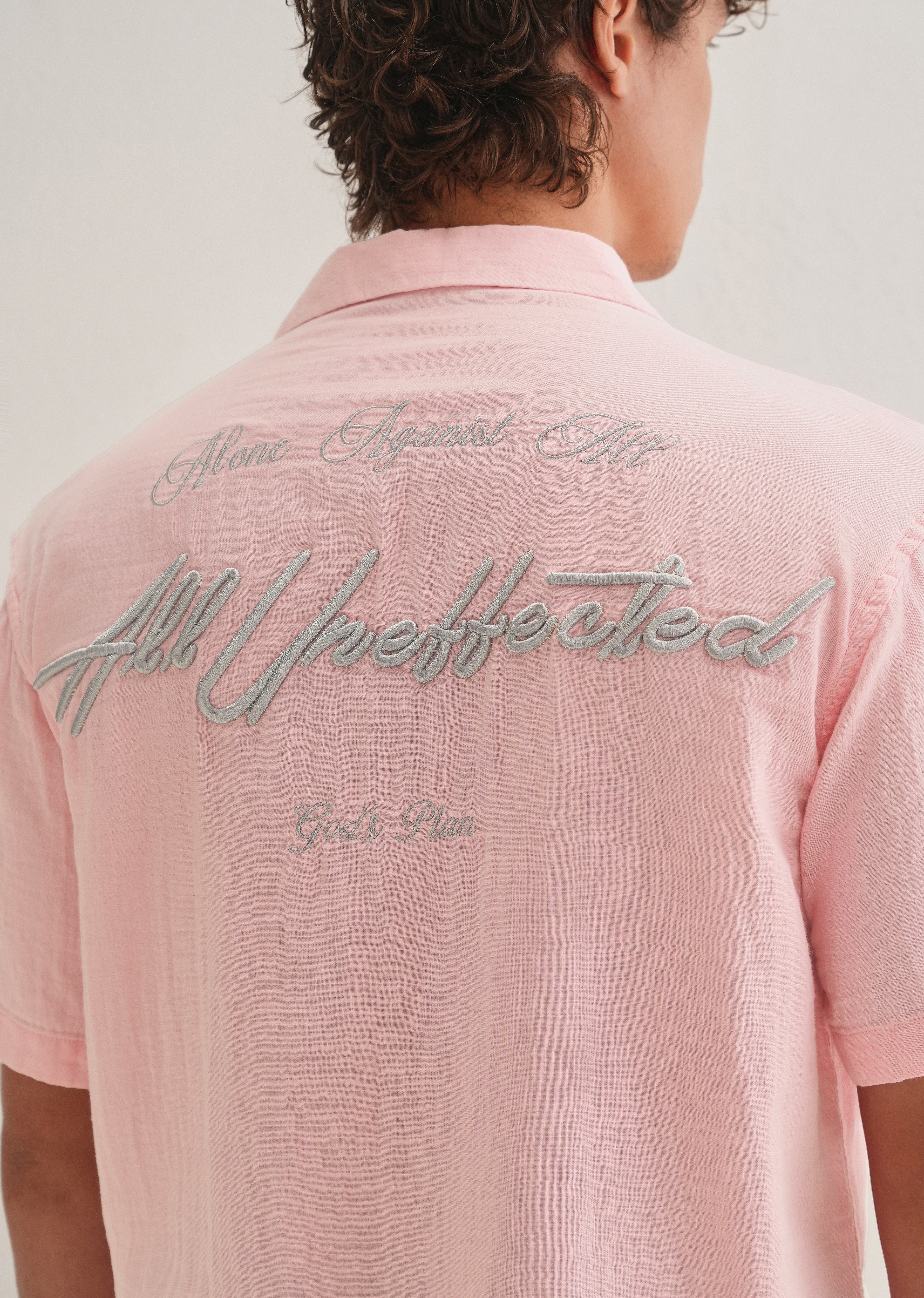 Pink Embroidered Double Cloth Cotton Shirt - Image 2