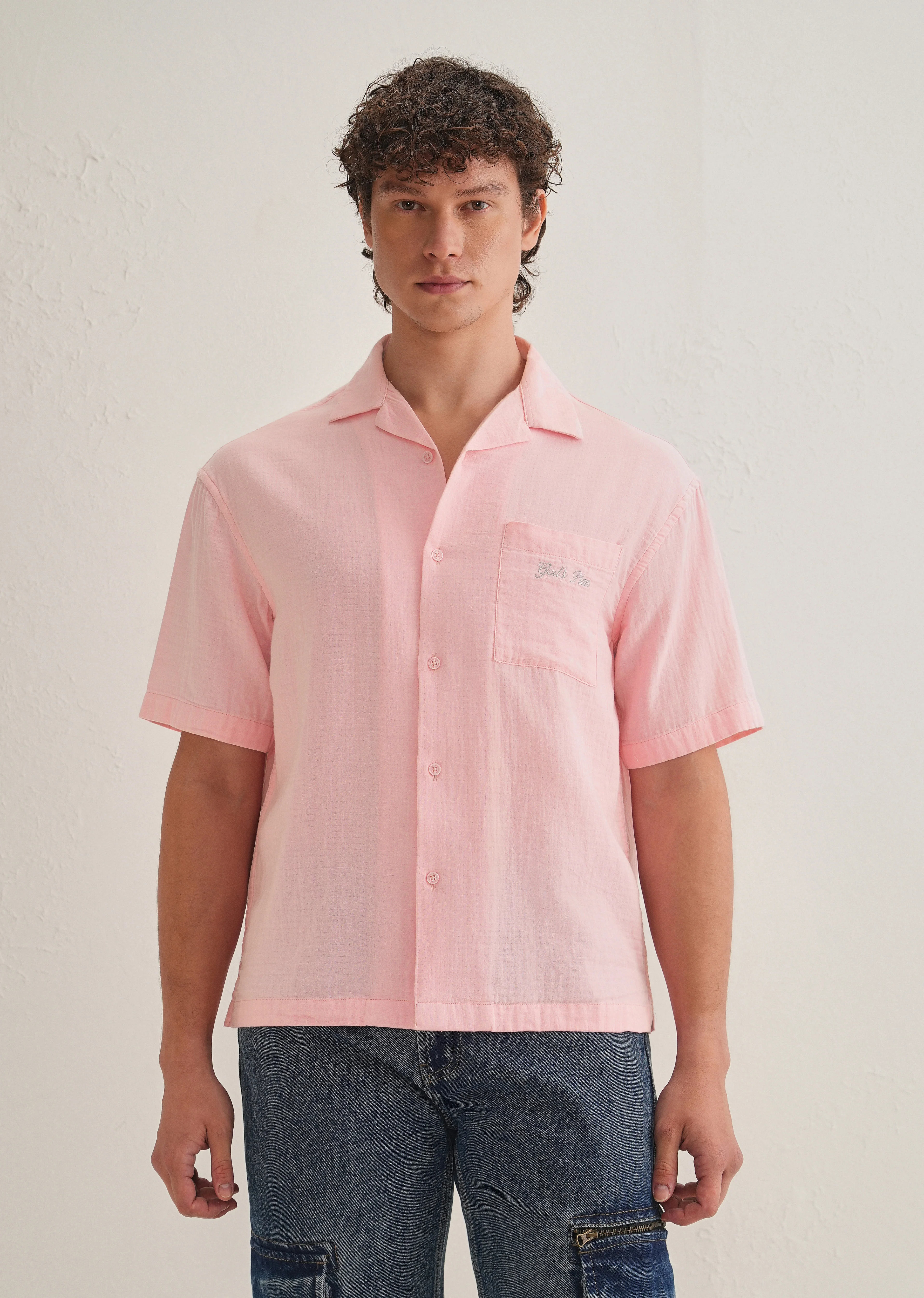 Pink Embroidered Double Cloth Cotton Shirt - Image 3