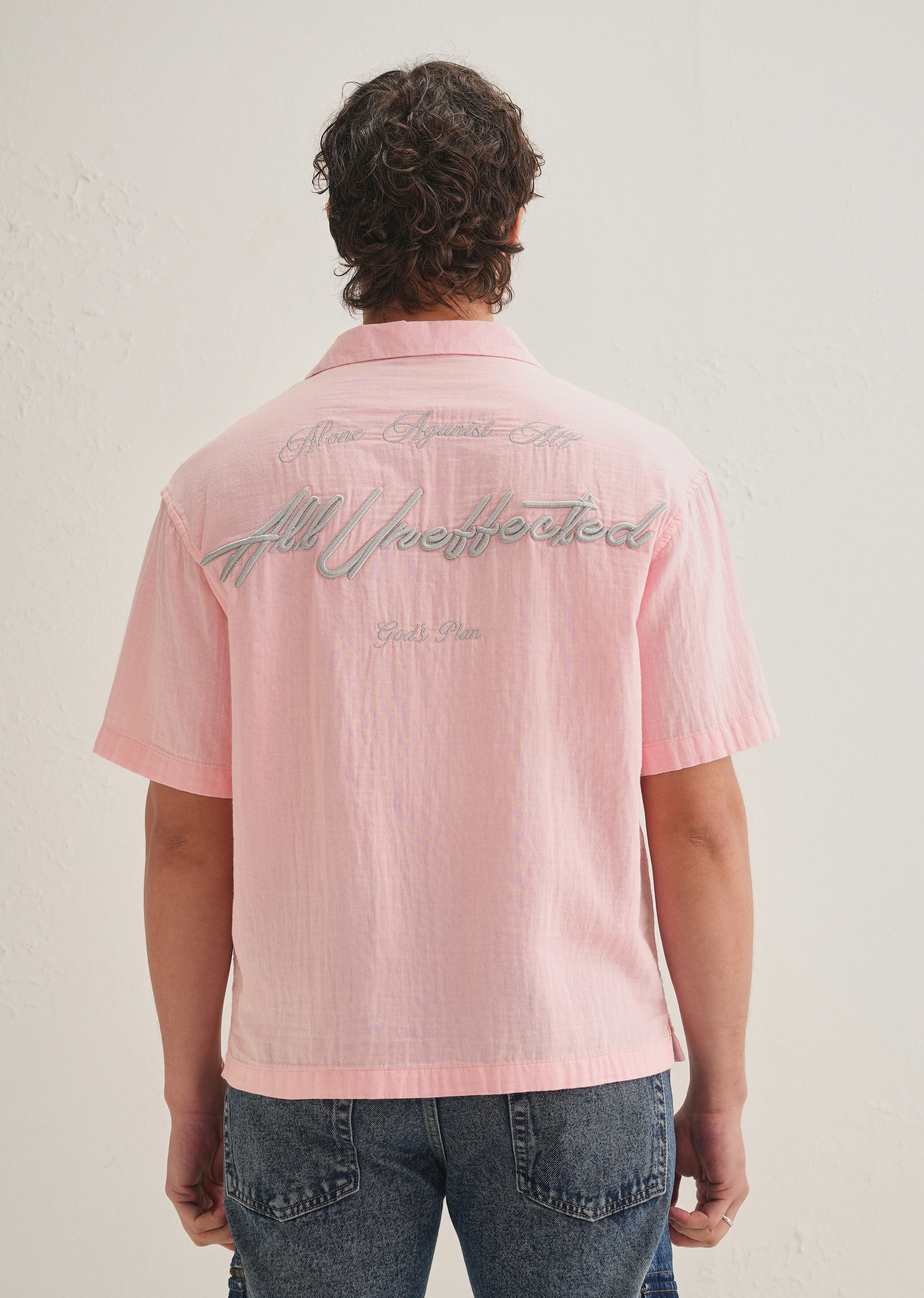 Pink Embroidered Double Cloth Cotton Shirt - Image 4