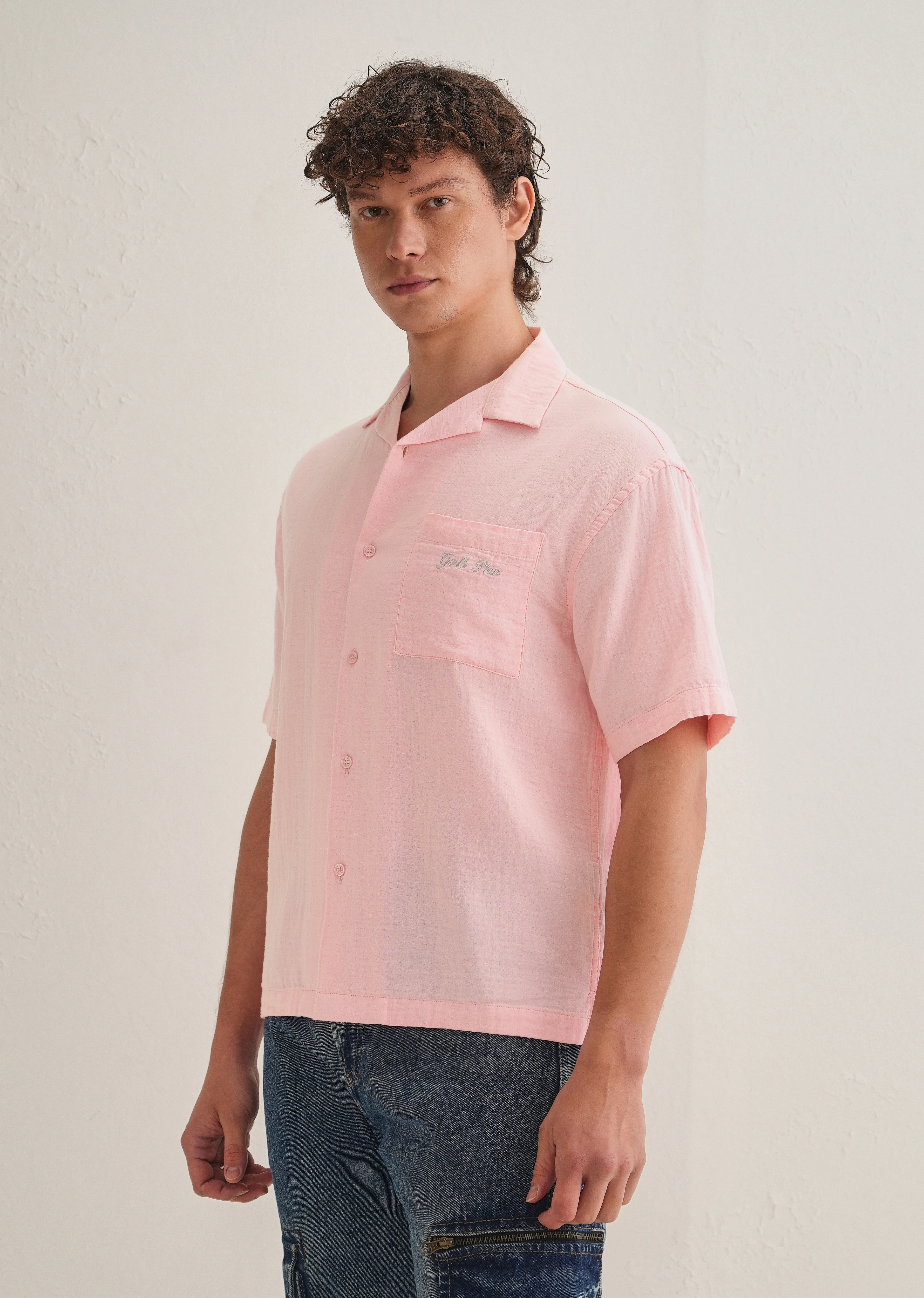 Pink Embroidered Double Cloth Cotton Shirt - Image 5