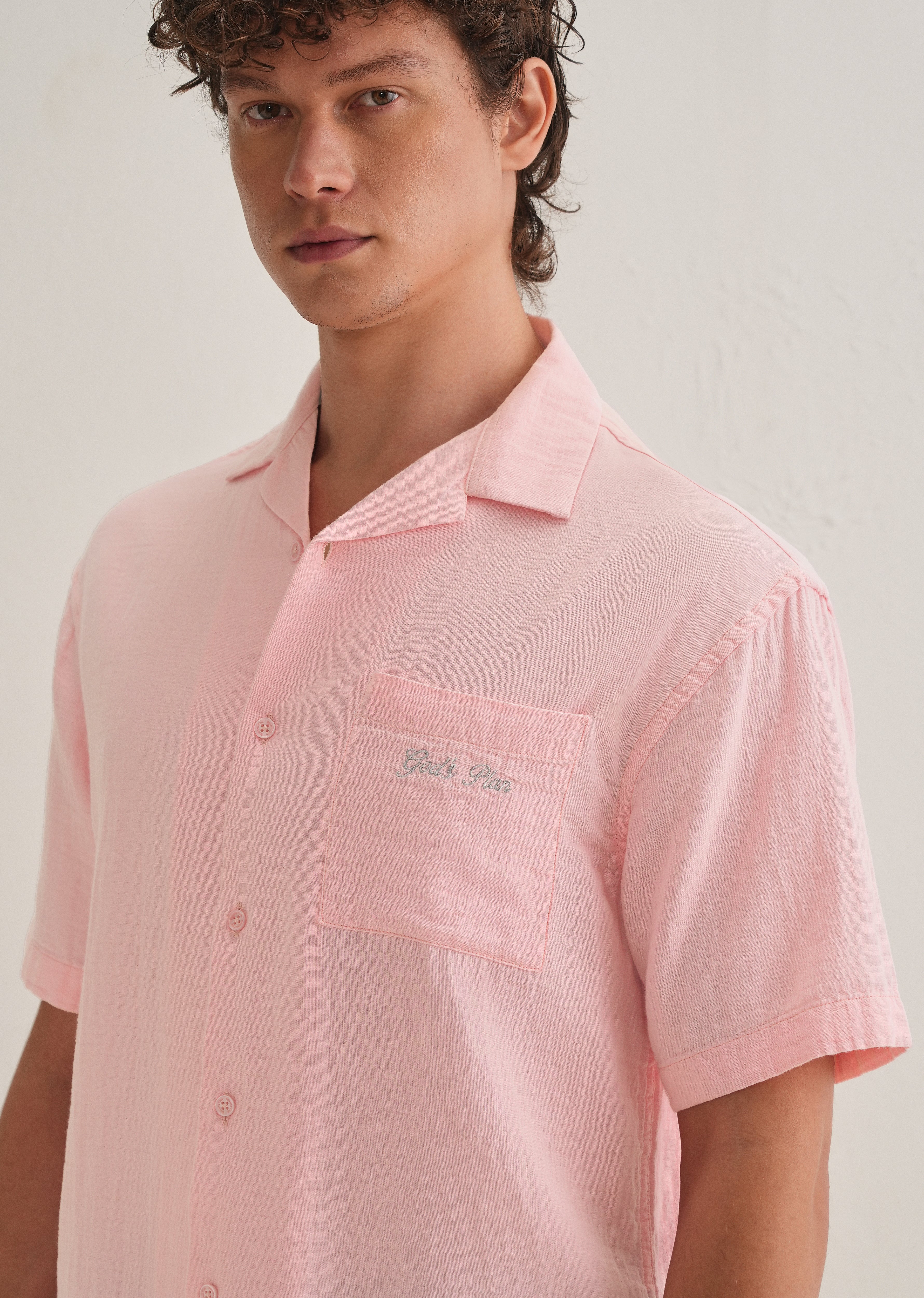 Pink Embroidered Double Cloth Cotton Shirt - Image 6