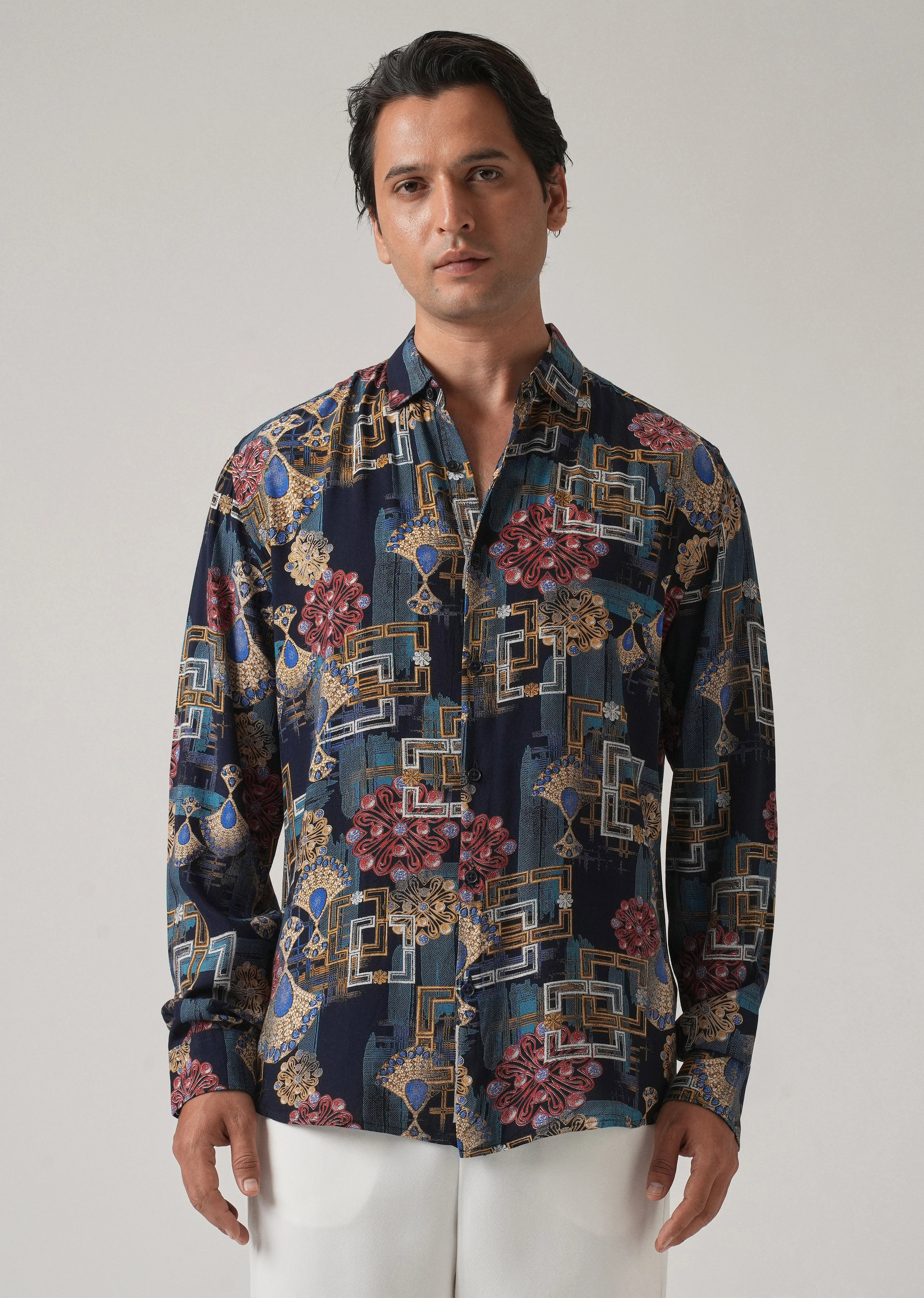 Pink Flora Grid Print Feather Shirt - Image 3