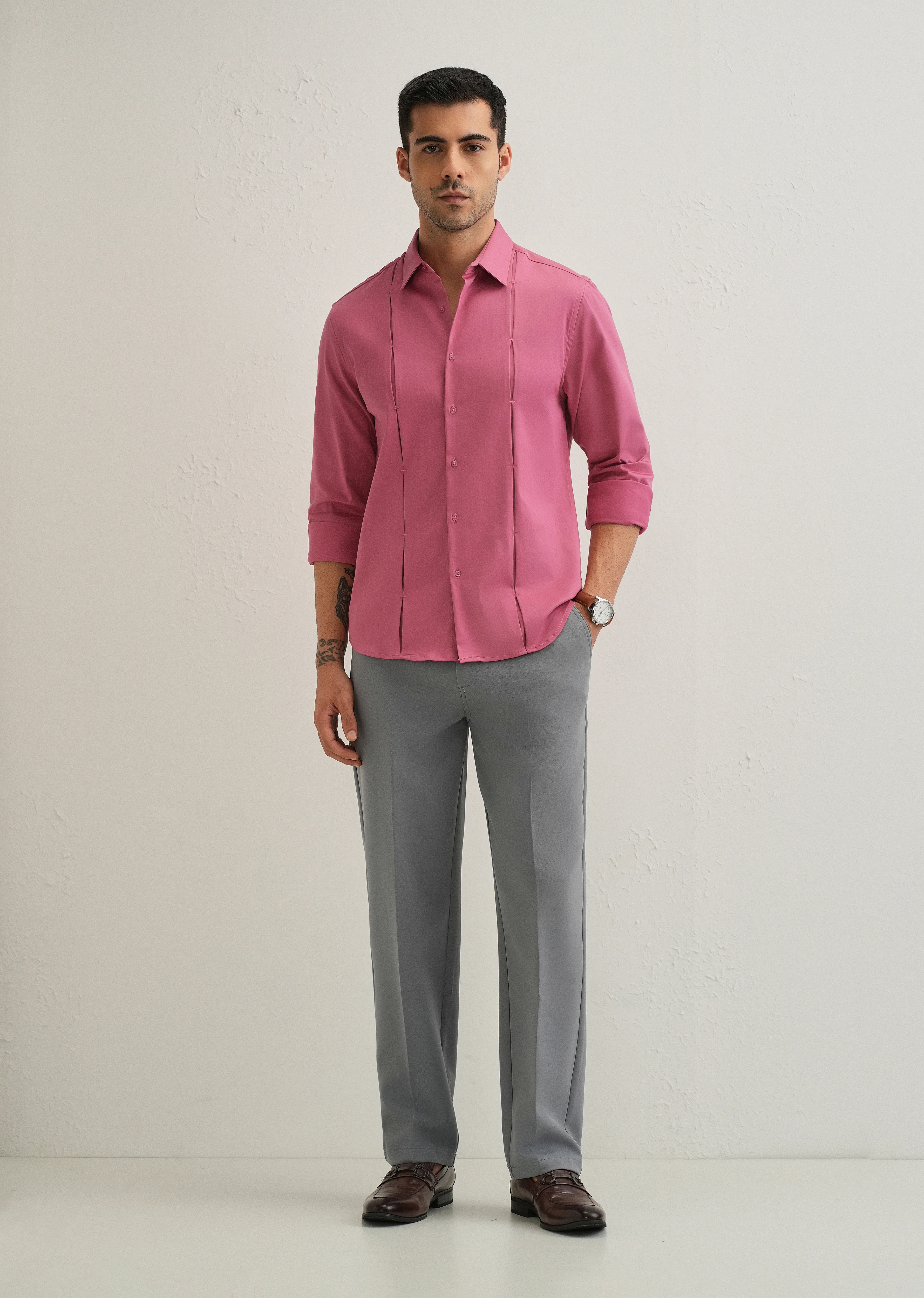 Pink Front Panel Open Pleat Shirt - Image 6