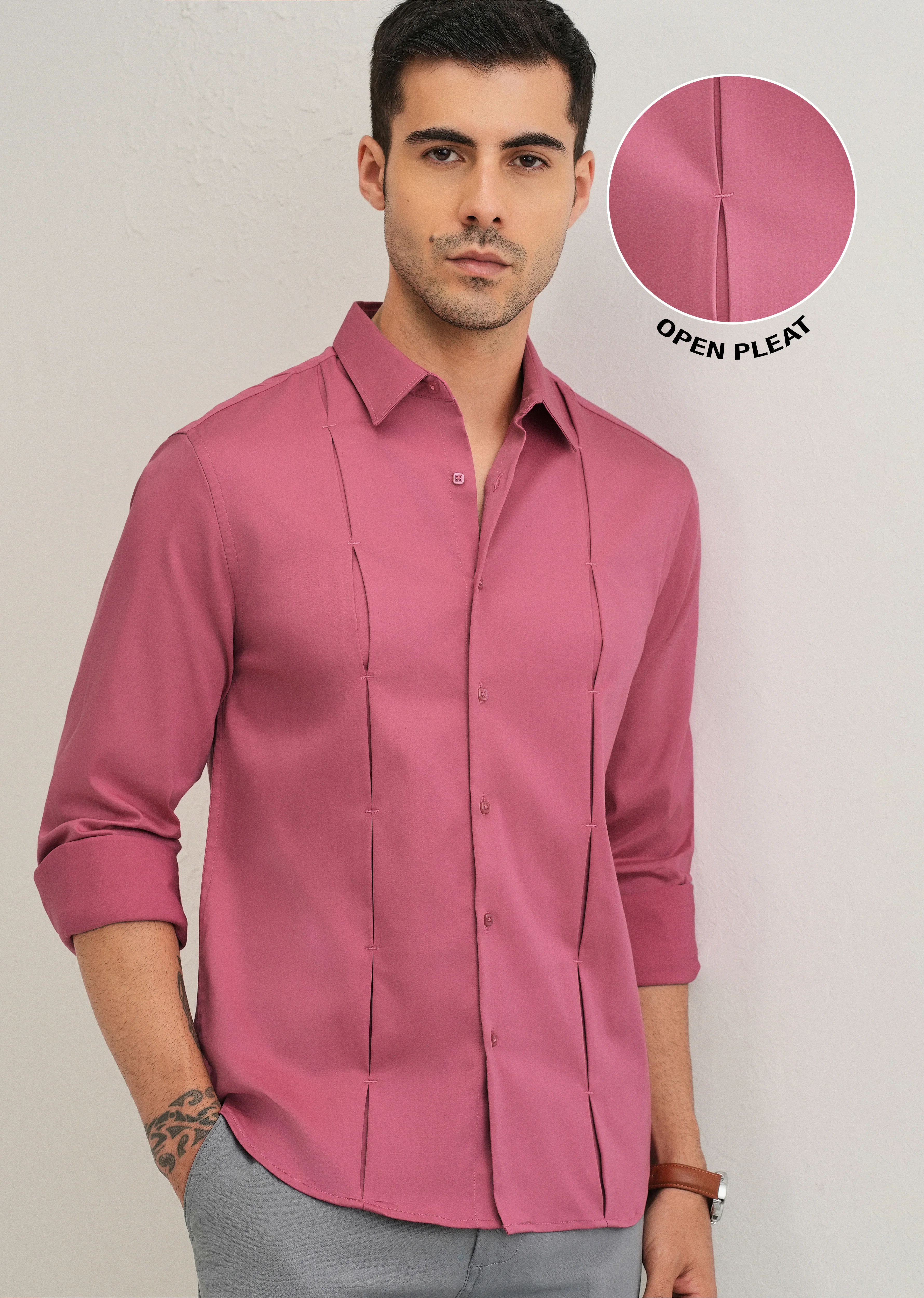 Pink Front Panel Open Pleat Shirt - Image 7