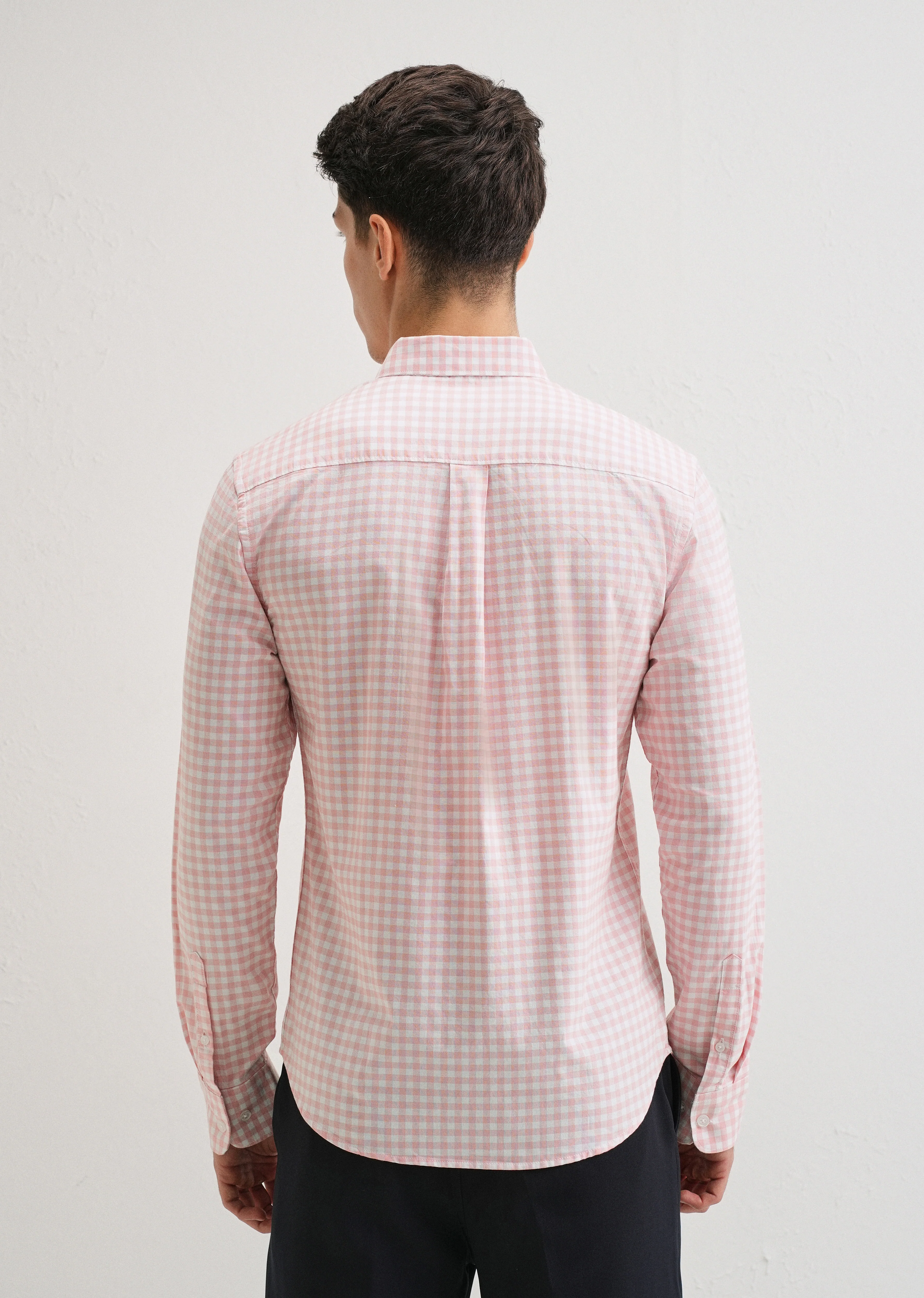 Pink Gingham Check Cotton Oxford Shirt - Image 2